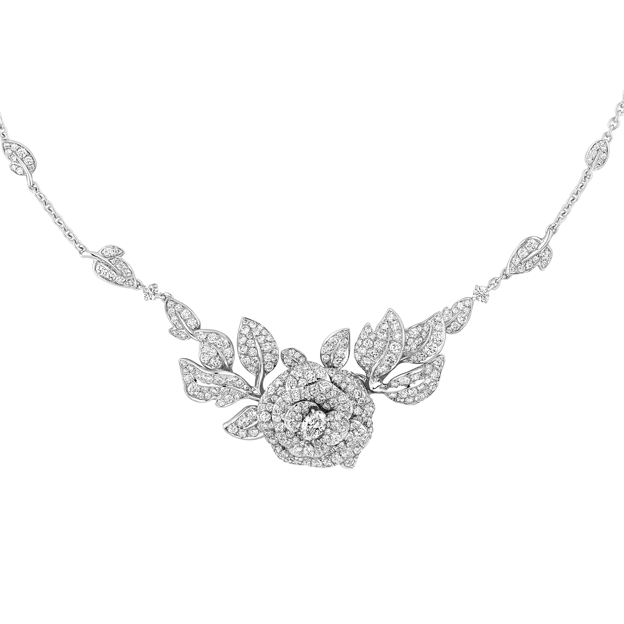 Large Rose Dior Bagatelle Necklace White Gold And Diamonds 