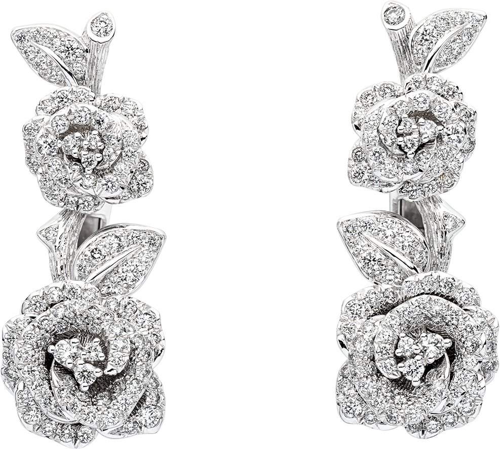Large Rose Dior Bagatelle Earrings White Gold and Diamonds DIOR
