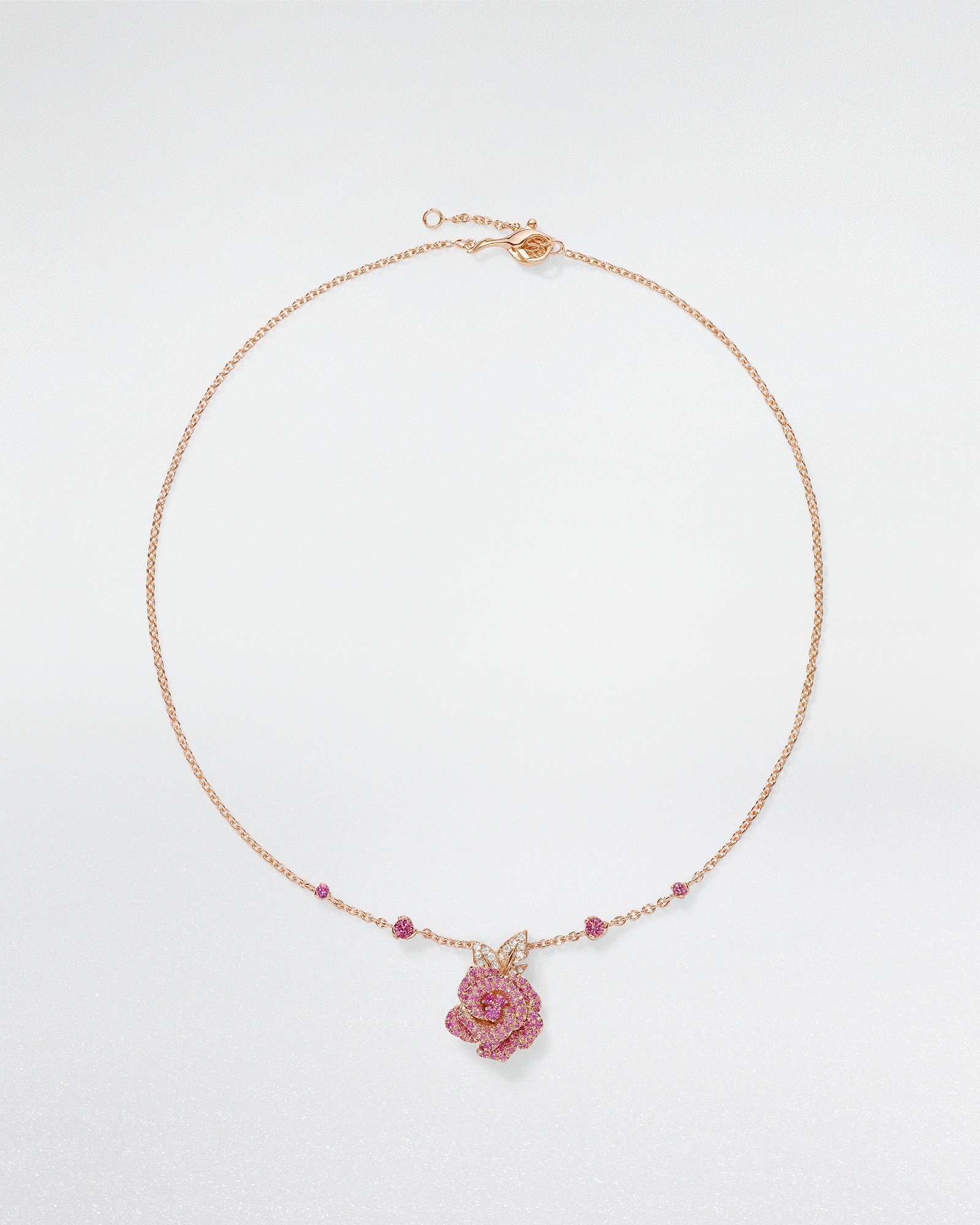 Medium Rose Dior Bagatelle Necklace Pink Gold, Diamonds and Pink Sapphires E02