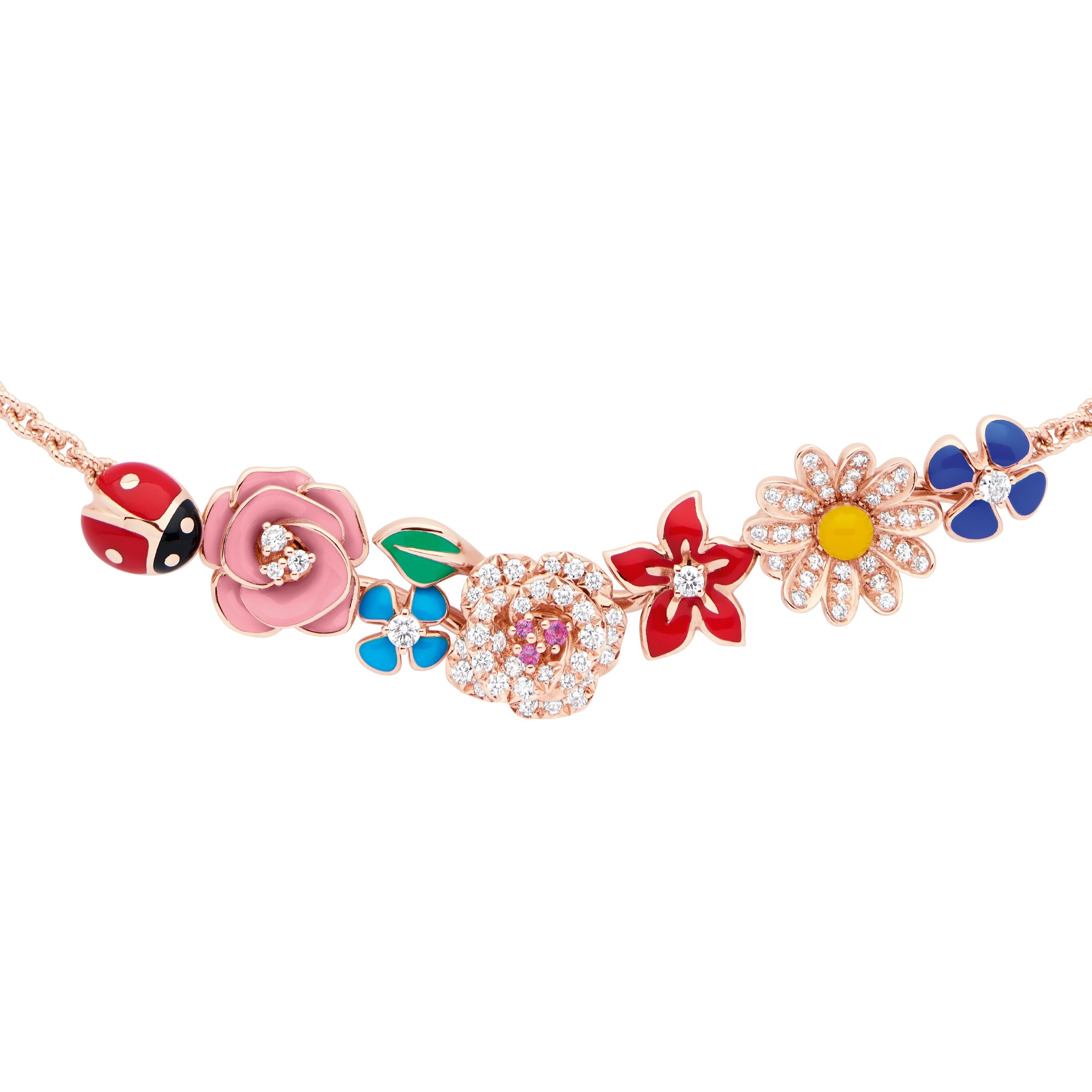 Diorette Necklace Pink Gold Diamonds Pink Sapphires and Lacquer DIOR