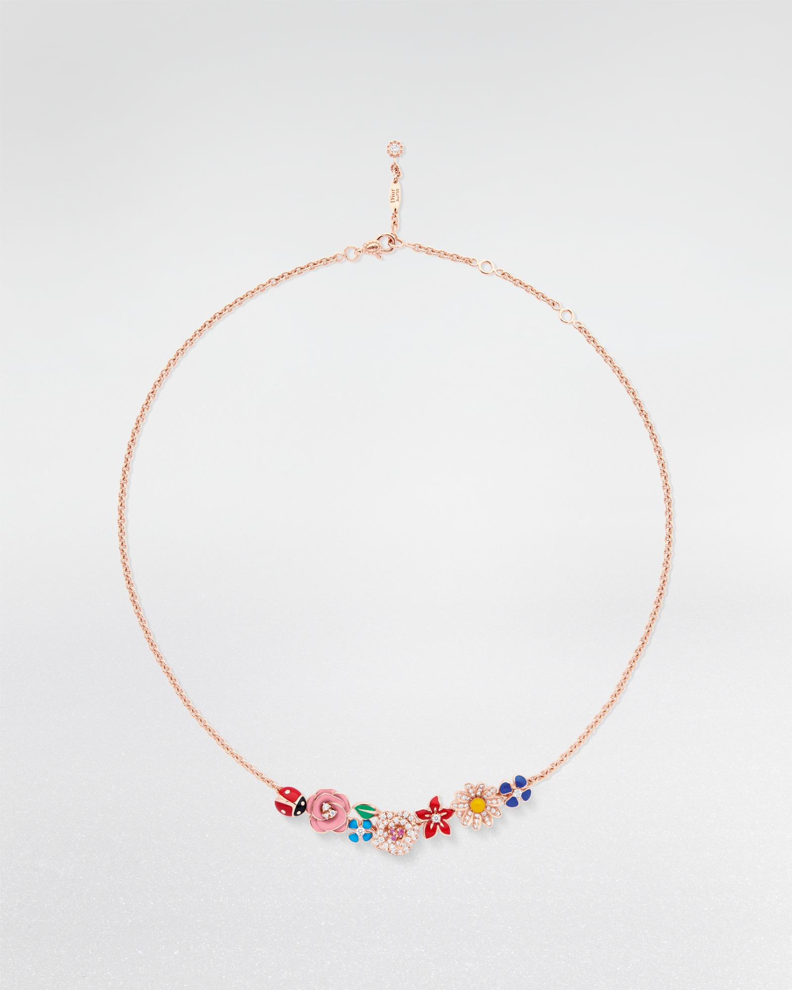 Diorette 項鍊 玫瑰金、鑽石、粉紅藍寶石和亮漆 E01