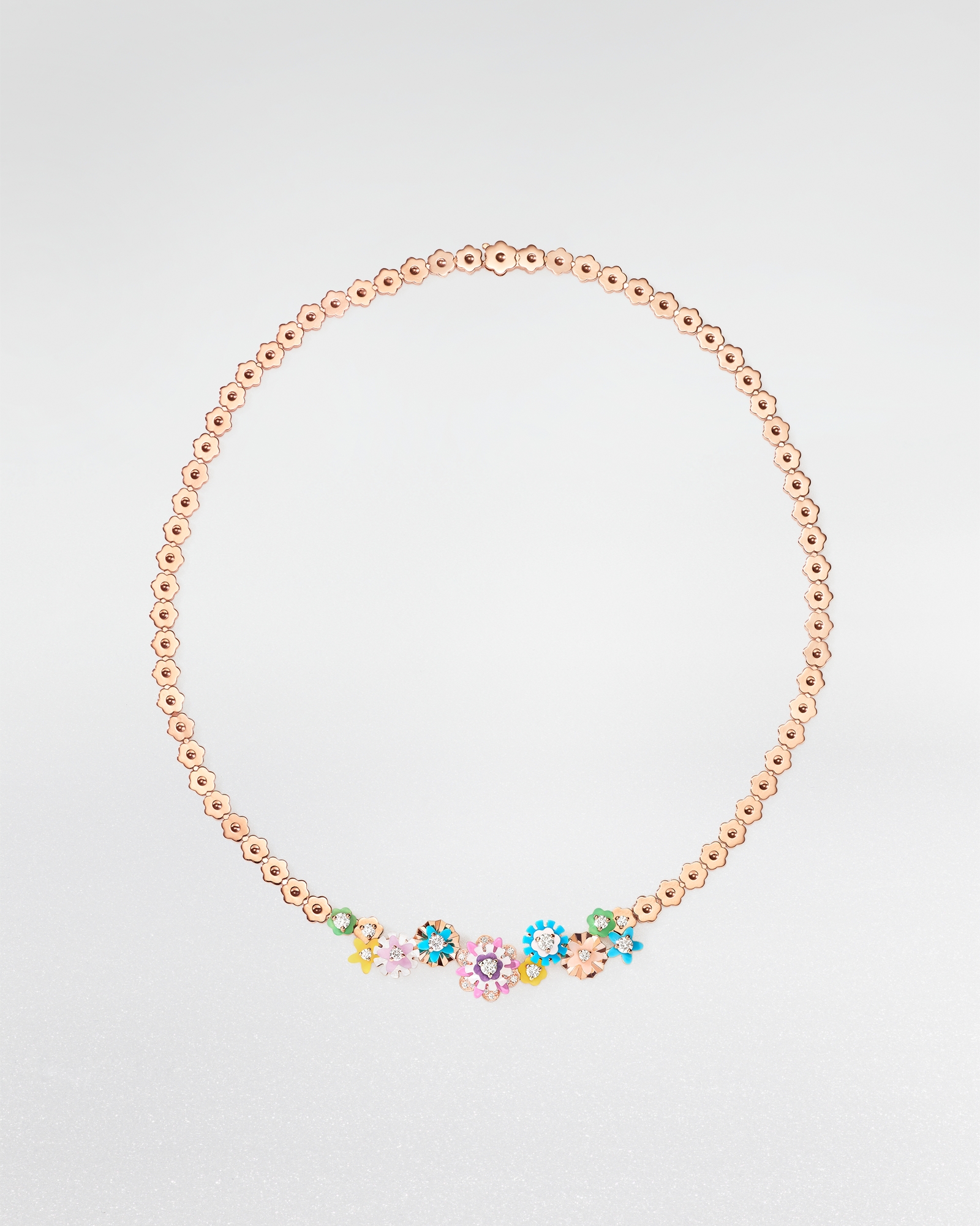 Diorigami 項鍊 玫瑰金、鑽石、綠玉髓、綠松石、黃色瑪瑙、鋰雲母、白色珍珠貝母、粉紅蛋白石和亮漆 E01