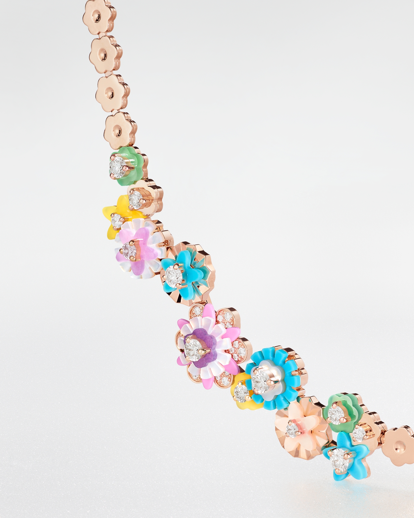 Diorigami 頸鏈 粉紅金、鑽石、綠玉髓、綠松石、黃色瑪瑙、鋰雲母、白色珍珠母、粉紅色蛋白石和釉漆 E02