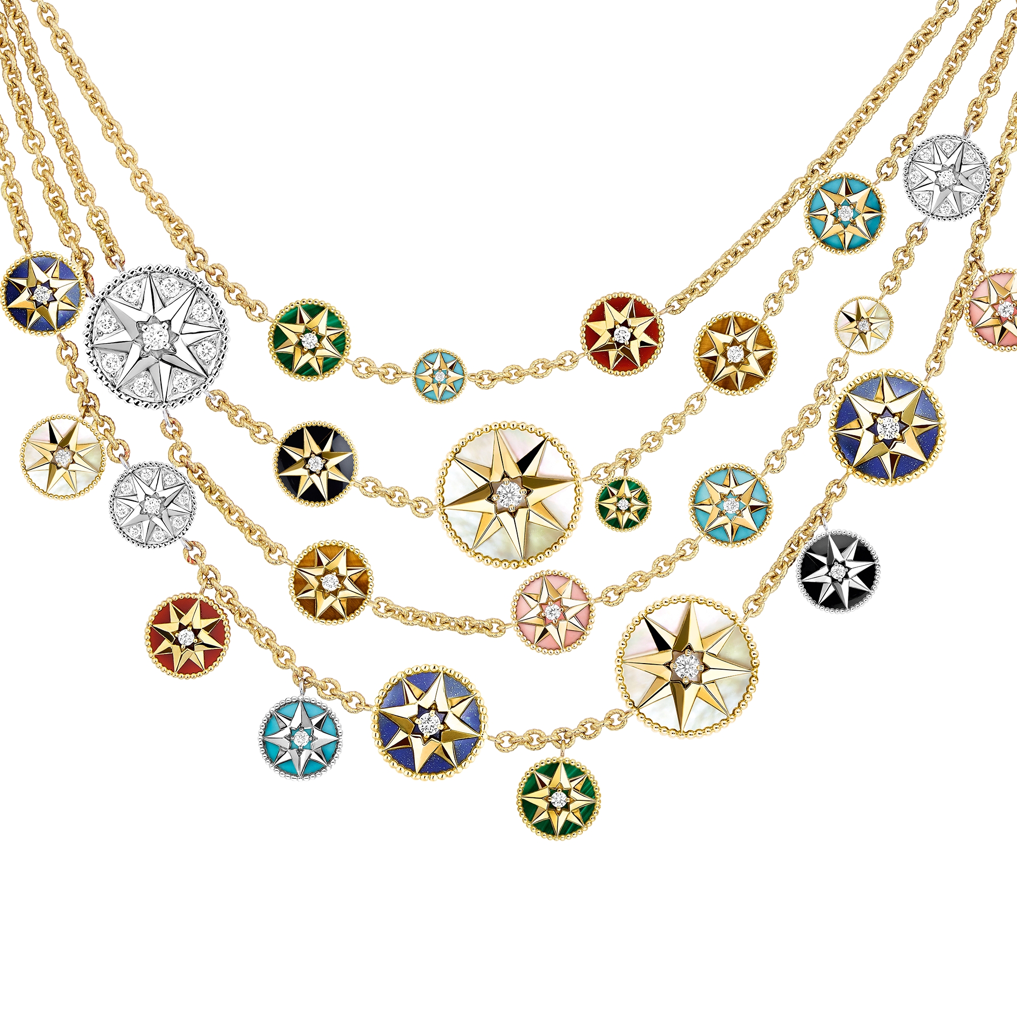Rose des Vents 胸飾項鍊 黃金、白金、鑽石和寶石 E06
