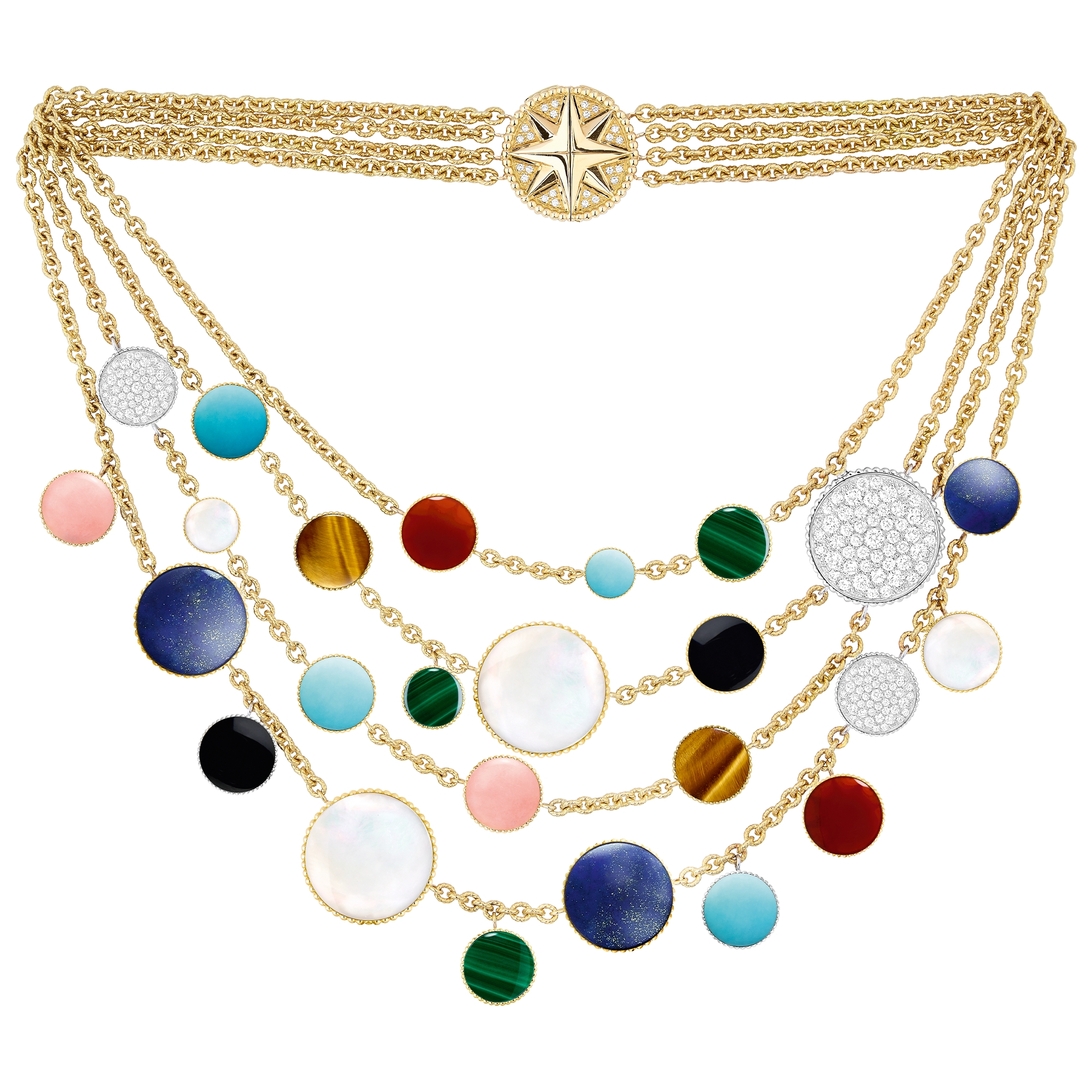 Rose des Vents 胸飾項鍊 黃金、白金、鑽石和寶石 E07