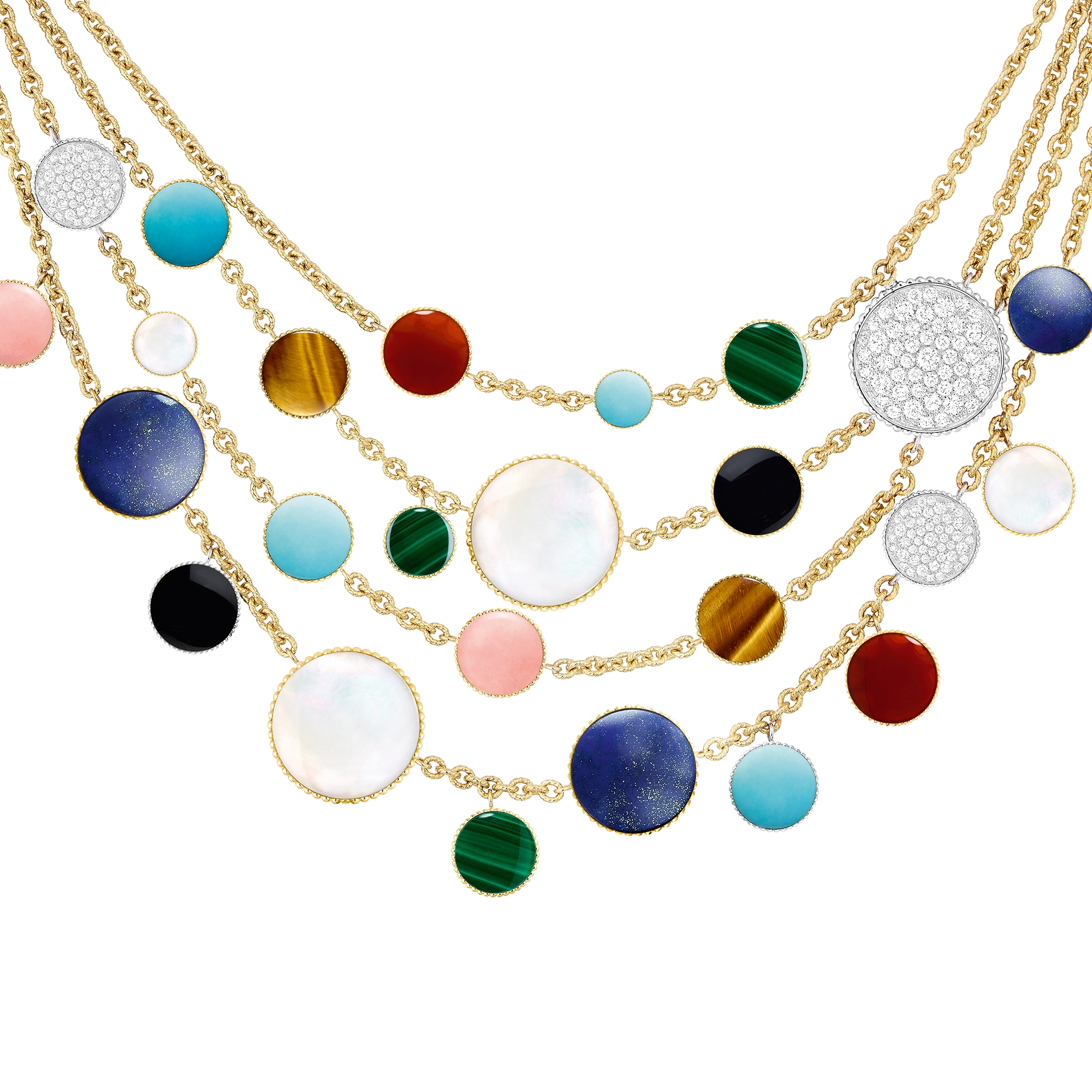 Rose des Vents 胸飾項鍊 黃金、白金、鑽石和寶石 E09