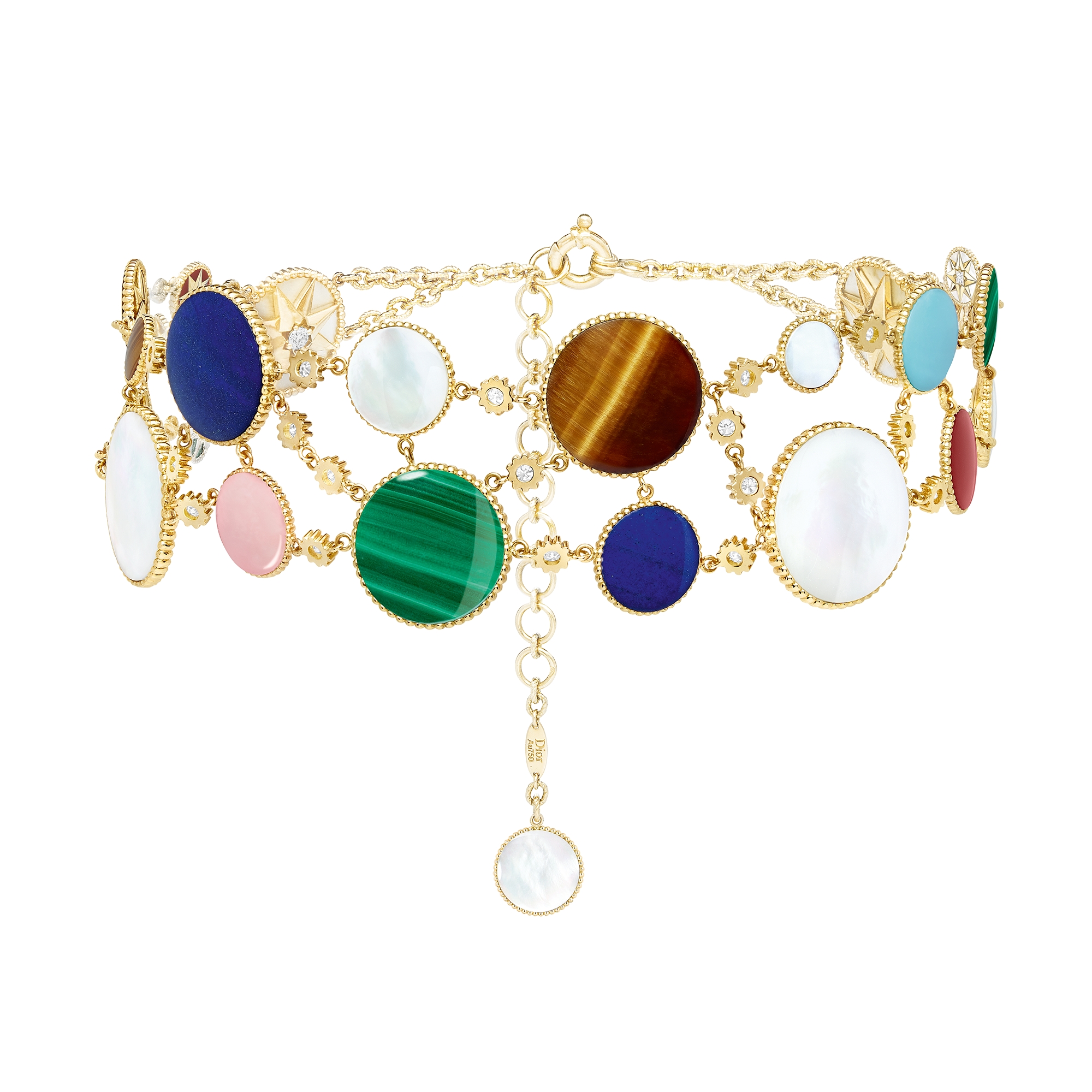 Rose des Vents Choker Yellow, Pink and White Gold, Diamonds and Gemstones E07