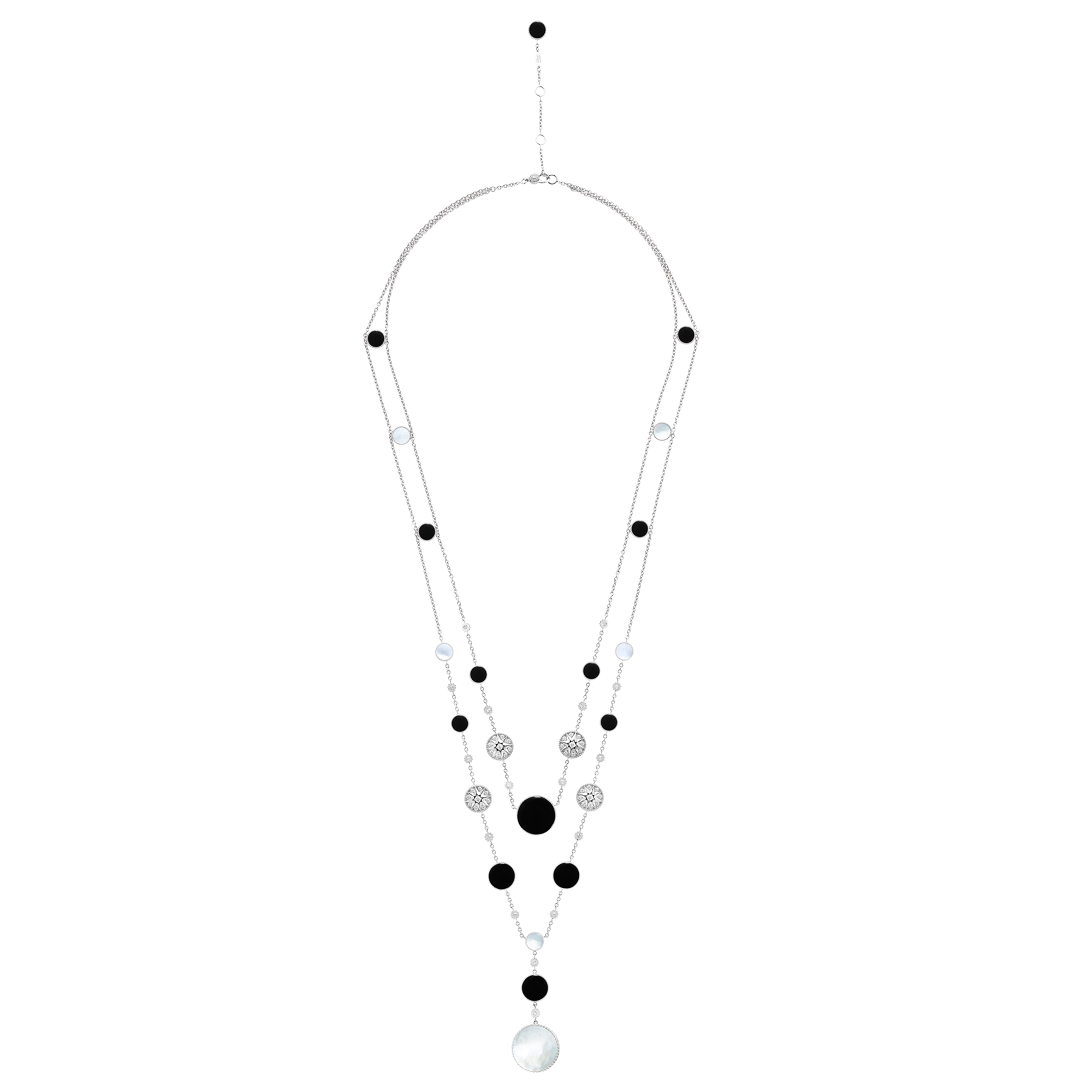 Sautoir Rose des Vents Or blanc, diamants, nacre et onyx E07