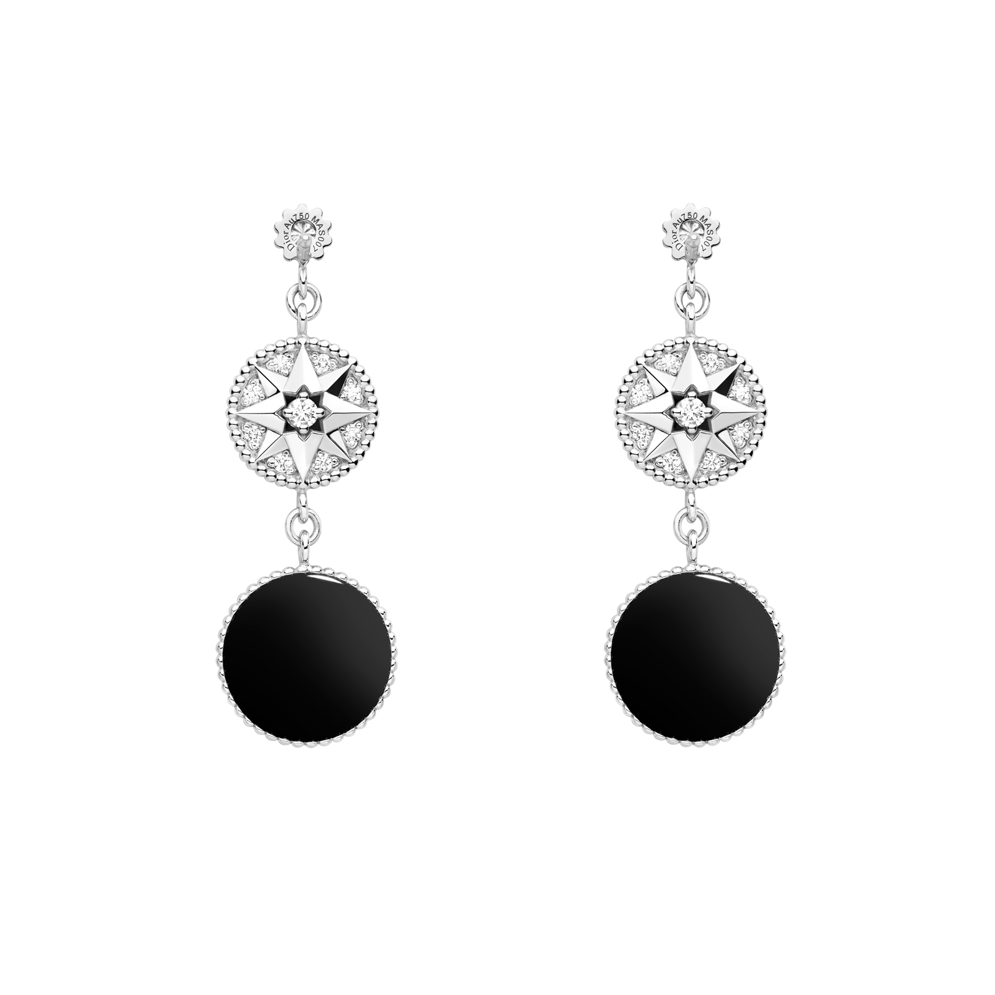 Rose des Vents Earrings 18K White Gold, Diamonds and Onyx E07