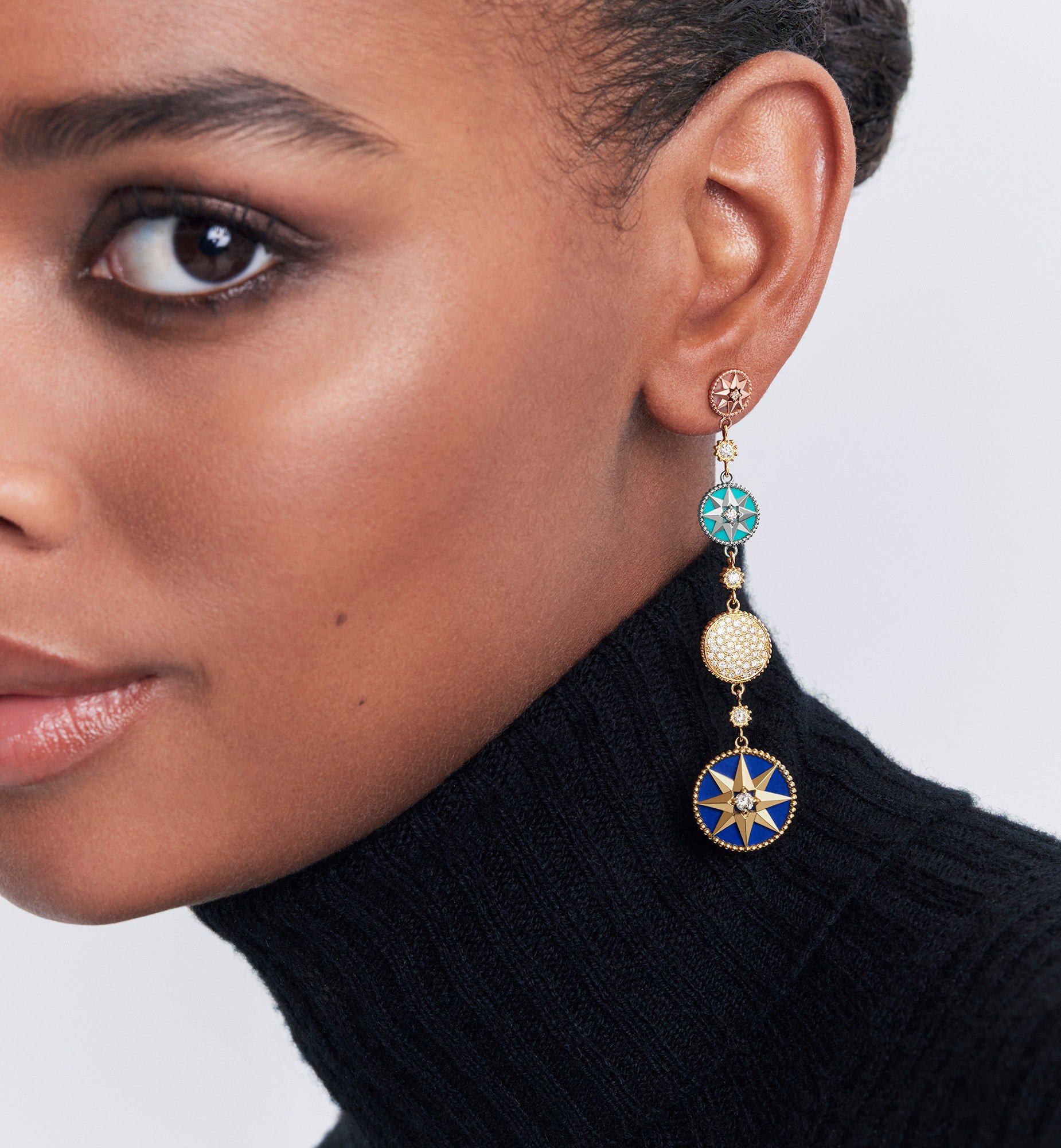 Rose des Vents Earrings Yellow, Pink and White Gold, Diamonds and