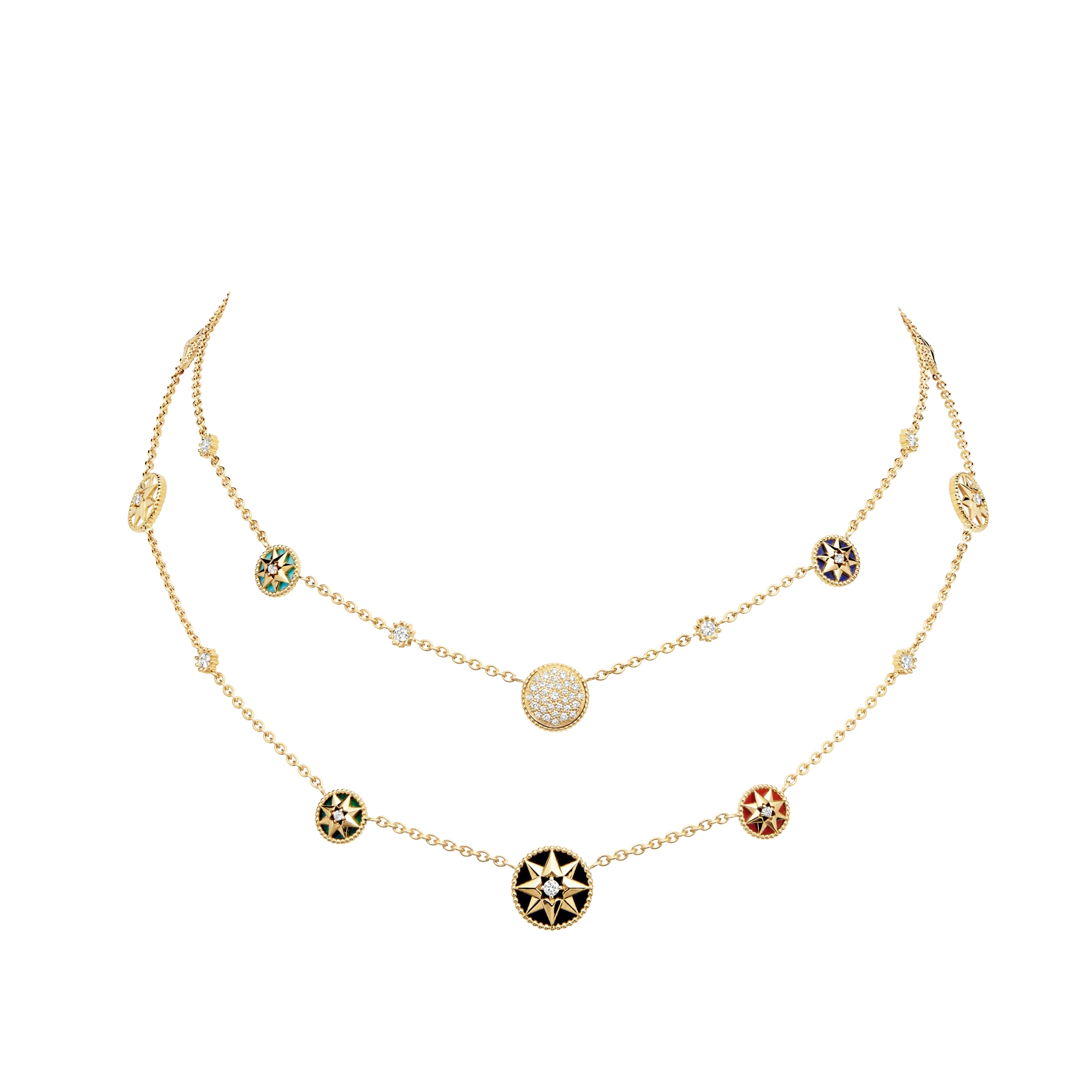 Rose des Vents Necklace Yellow Gold, Diamonds and Ornamental Stones E03