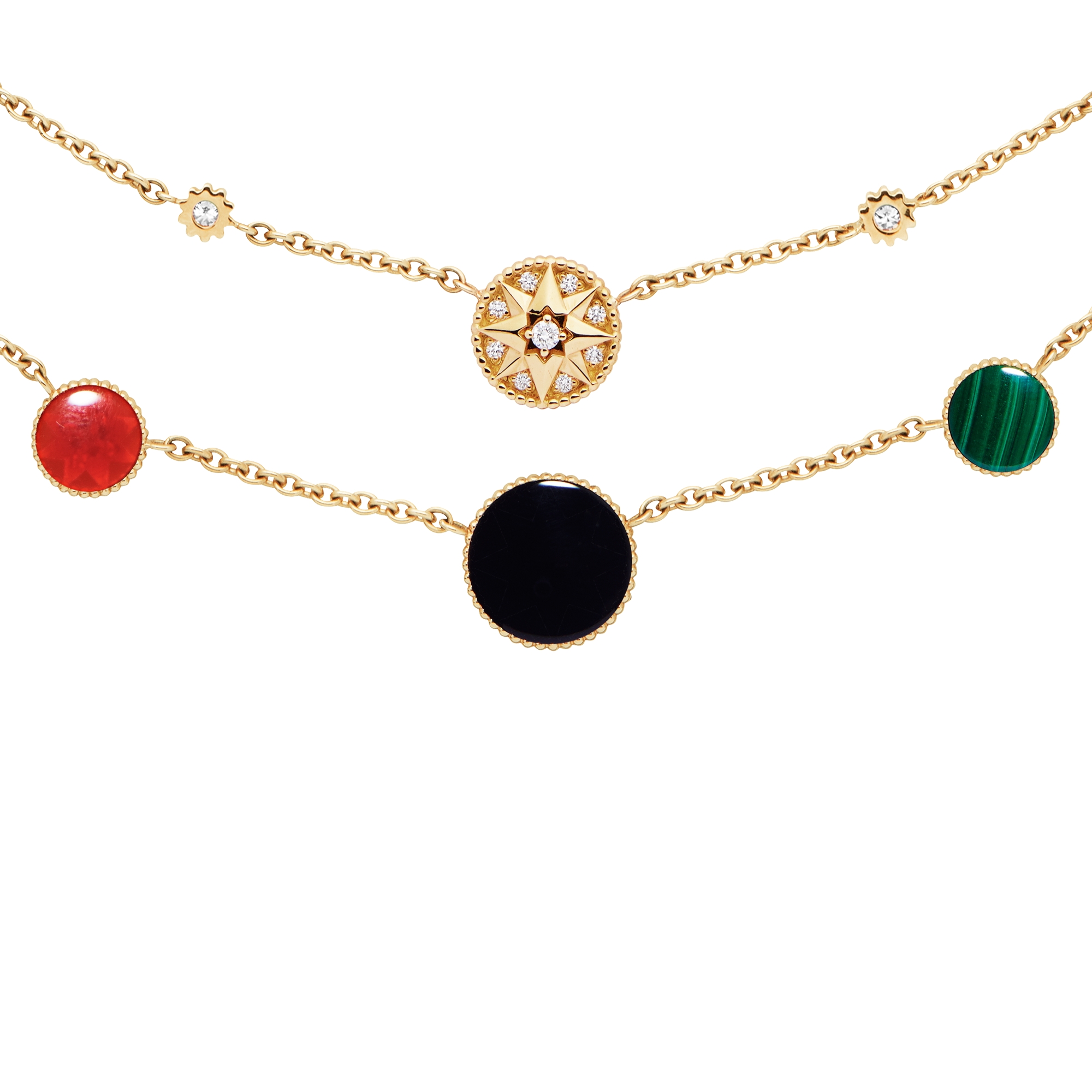 Rose des Vents Necklace Yellow Gold, Diamonds and Ornamental Stones E06