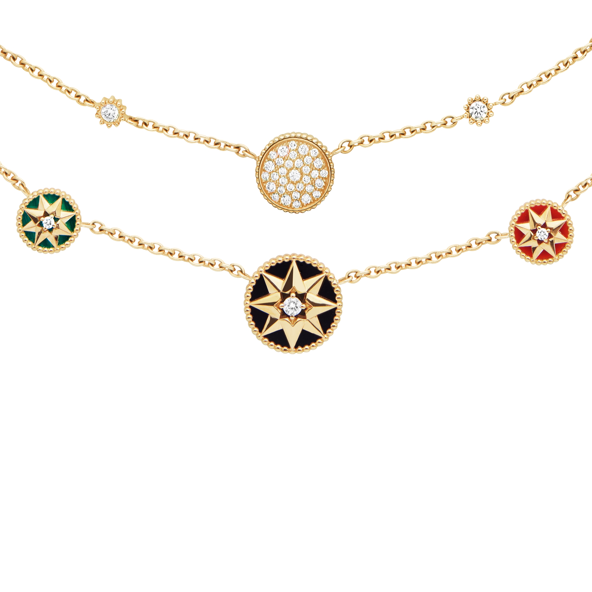 Rose des Vents Necklace Yellow Gold, Diamonds and Ornamental Stones E09