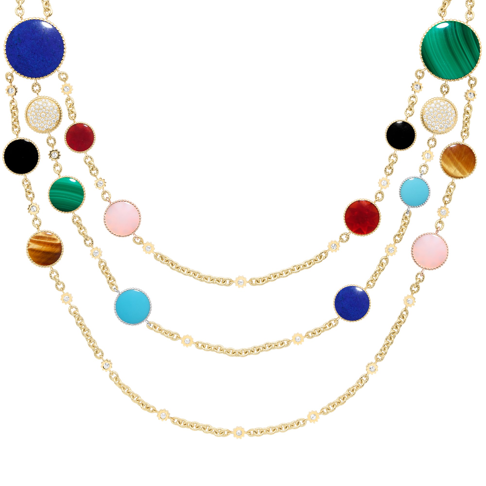 Rose des Vents Necklace Yellow, Pink and White Gold, Diamonds and