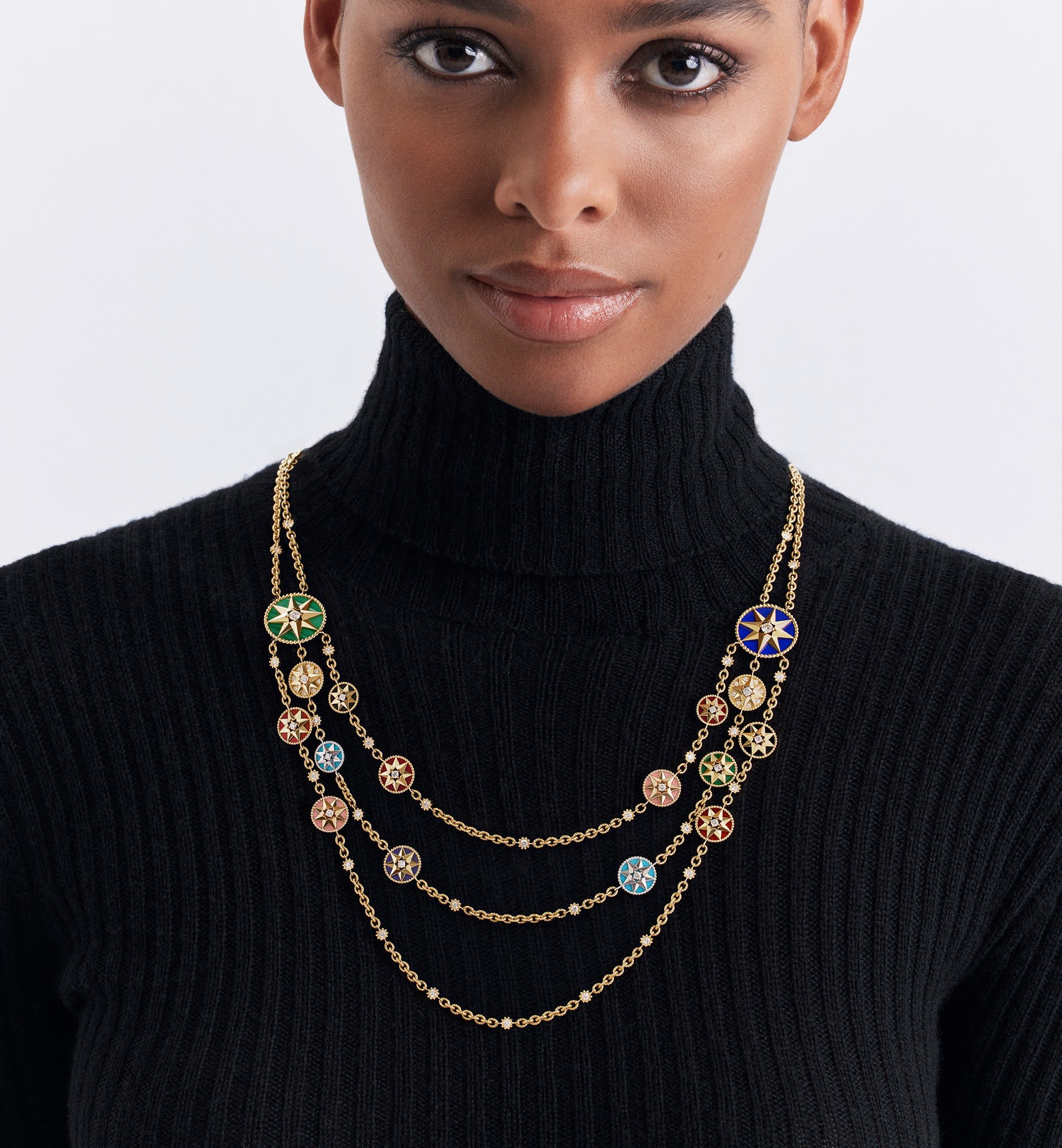 Rose des Vents Necklace Yellow, Pink and White Gold, Diamonds and