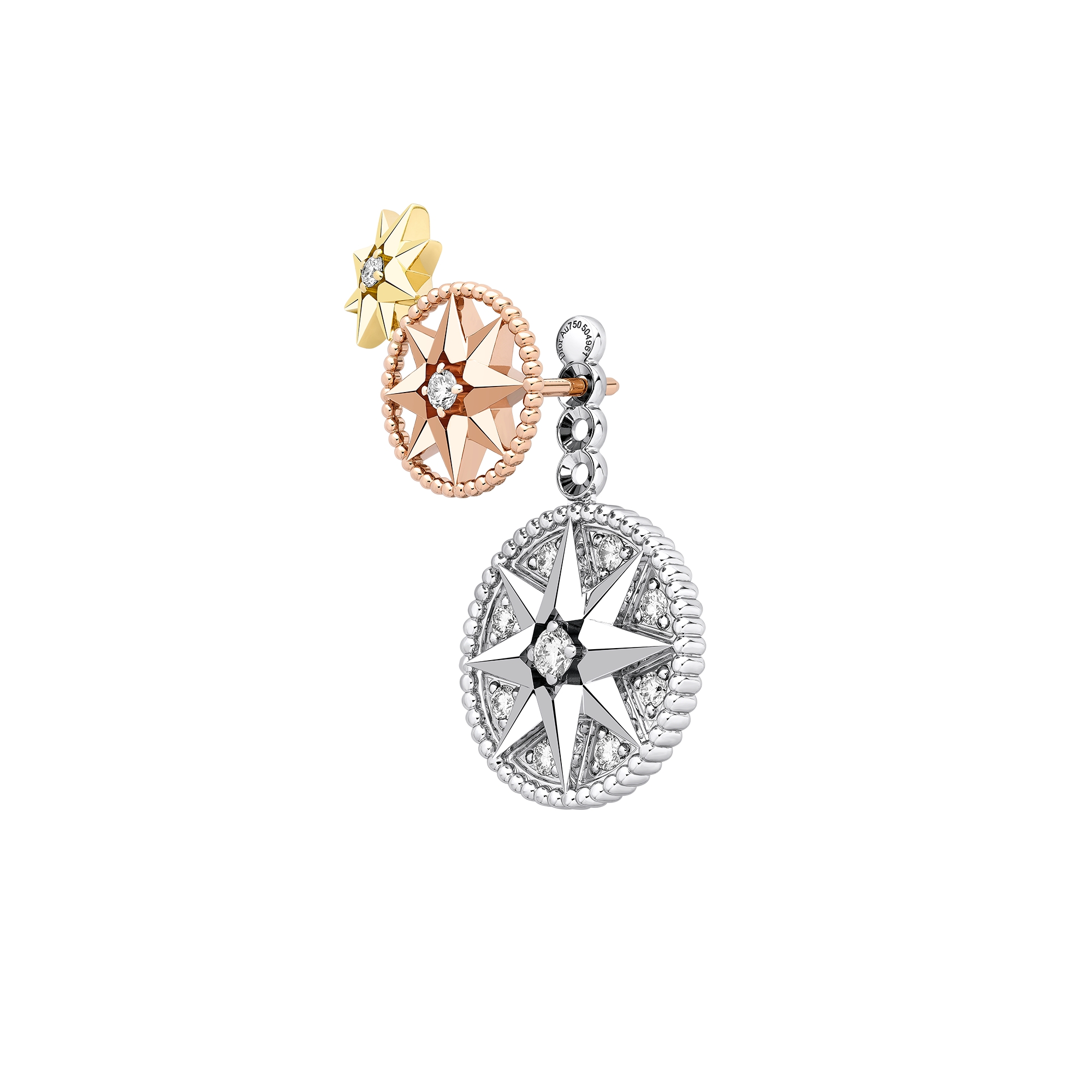 Rose des Vents and Étoile des Vents Single Earring Yellow, Pink and White Gold with Diamonds E04