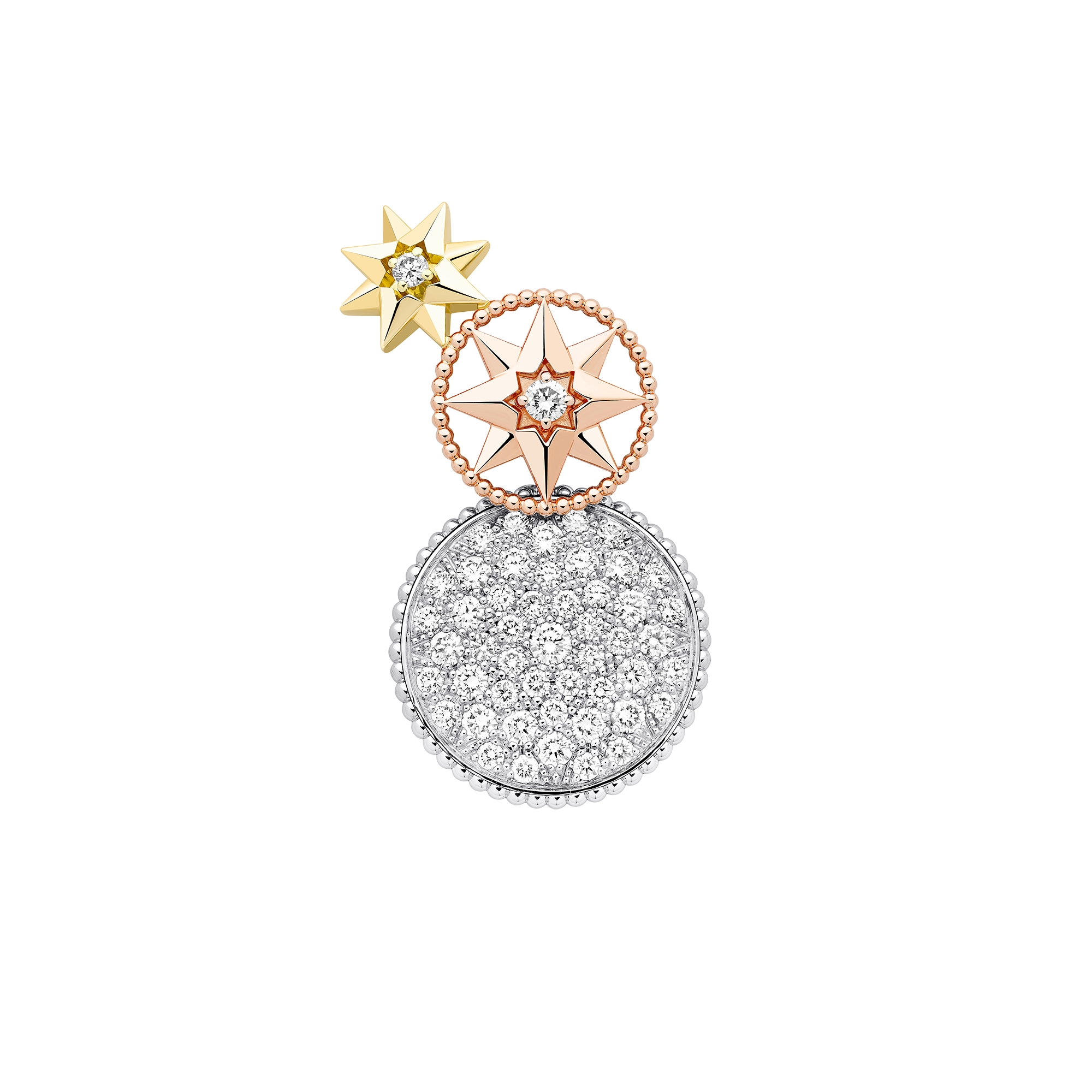 Rose des Vents and Étoile des Vents Single Earring Yellow, Pink and White Gold with Diamonds E11