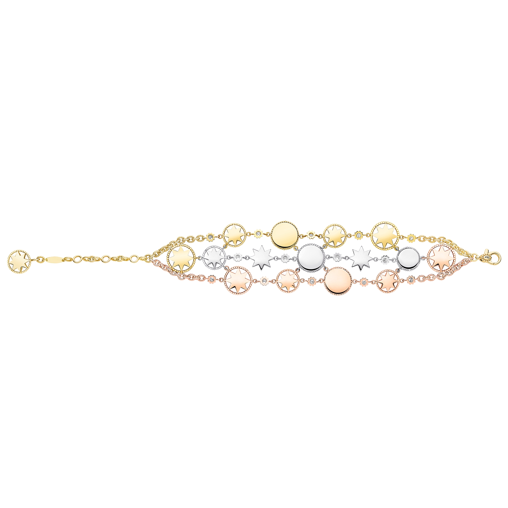 Rose des Vents and Étoile des Vents Bracelet Yellow, Pink and White Gold with Diamonds E07