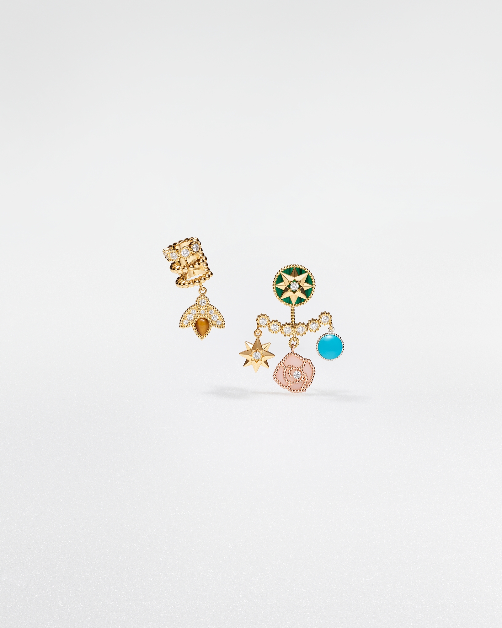 Charms Ohrring Gelb-, Rosé- und Weißgold, Diamanten und Schmucksteine E01