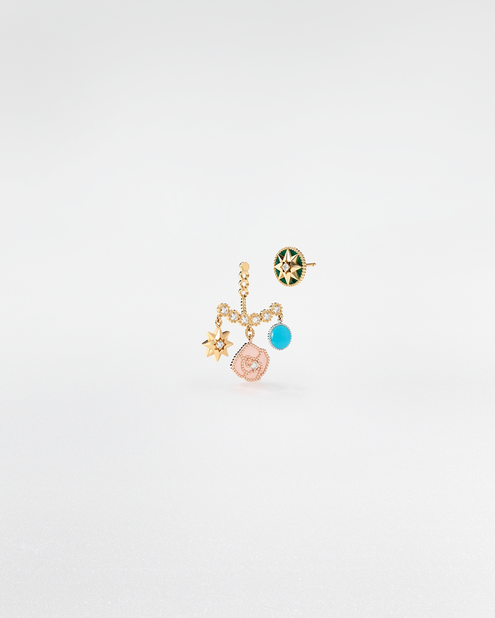 Charms Earrings Yellow, Pink and White Gold, Diamonds and Gemstones E02