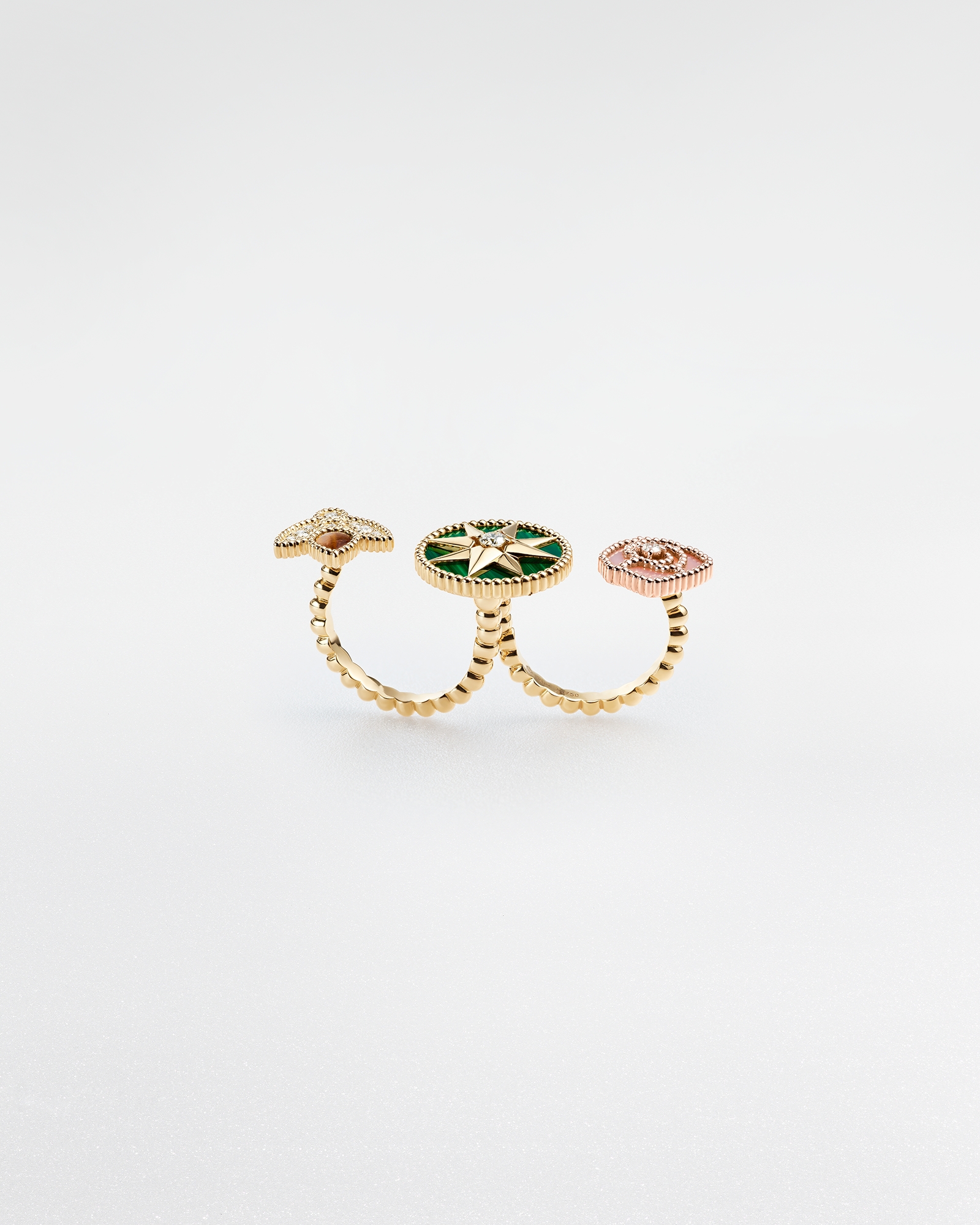 Transformable Charms Ring Yellow and Pink Gold, Diamonds and Ornamental Stones E02