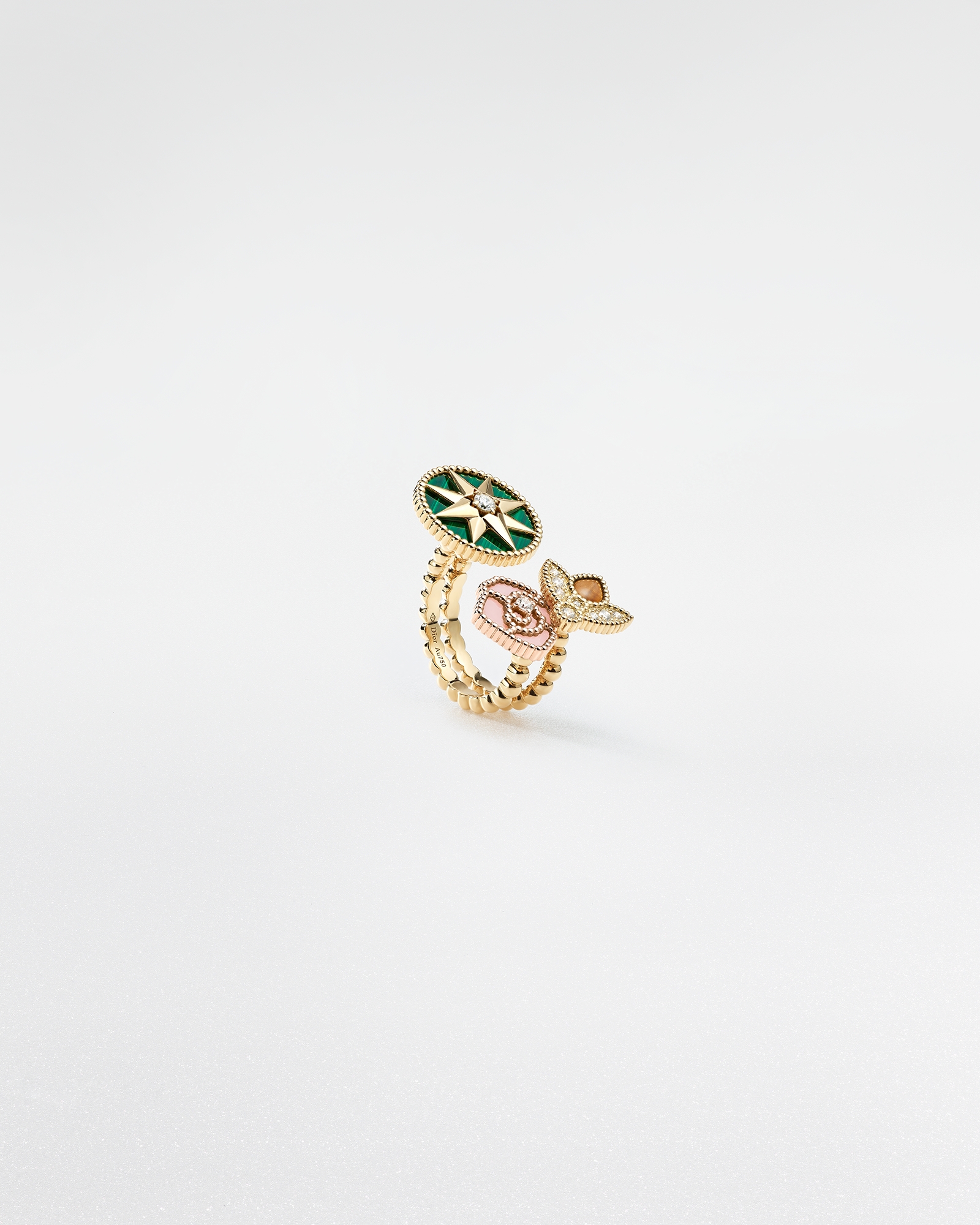 Transformable Charms Ring Yellow and Pink Gold, Diamonds and Ornamental Stones E03