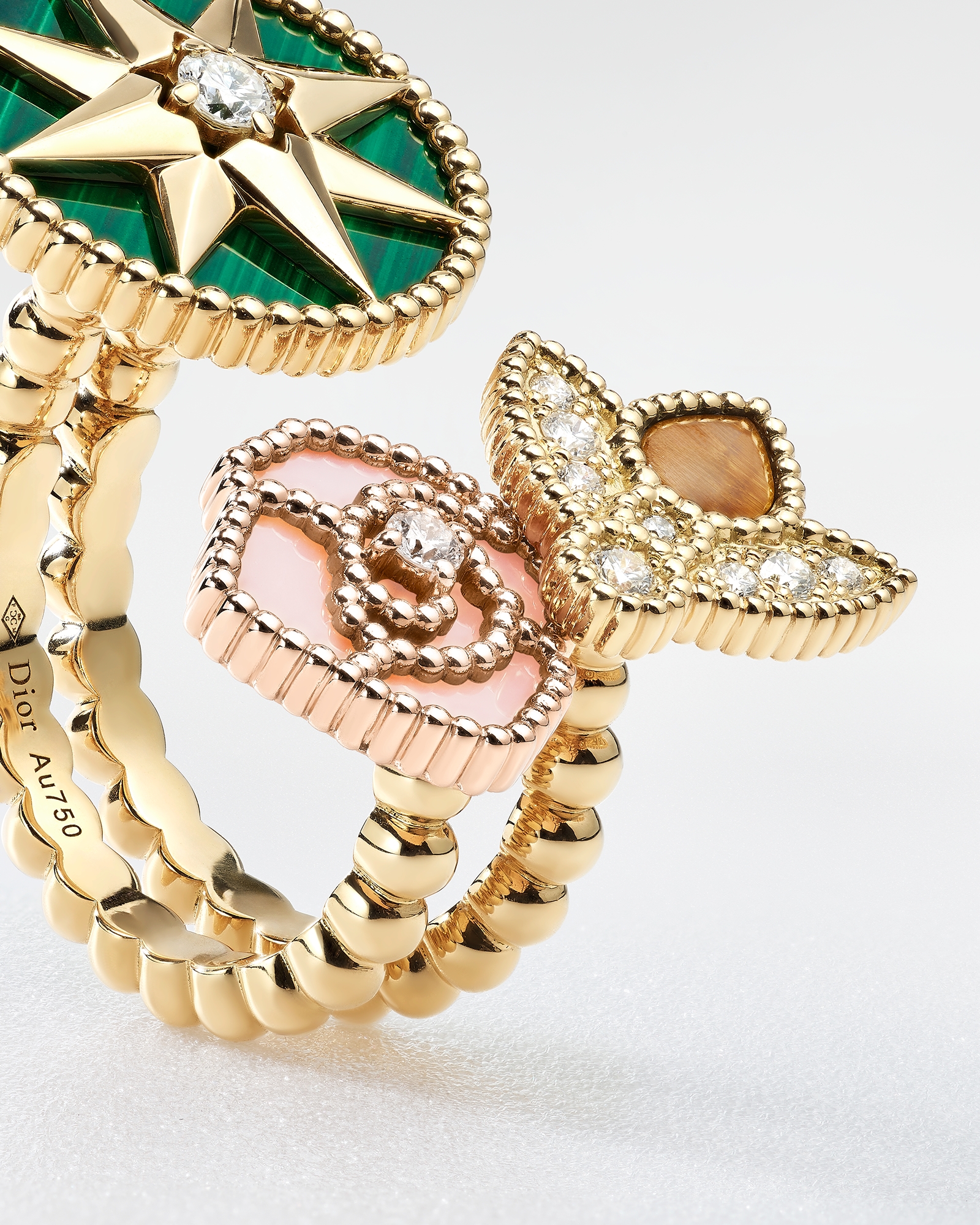 Transformable Charms Ring Yellow and Pink Gold, Diamonds and Ornamental Stones E04