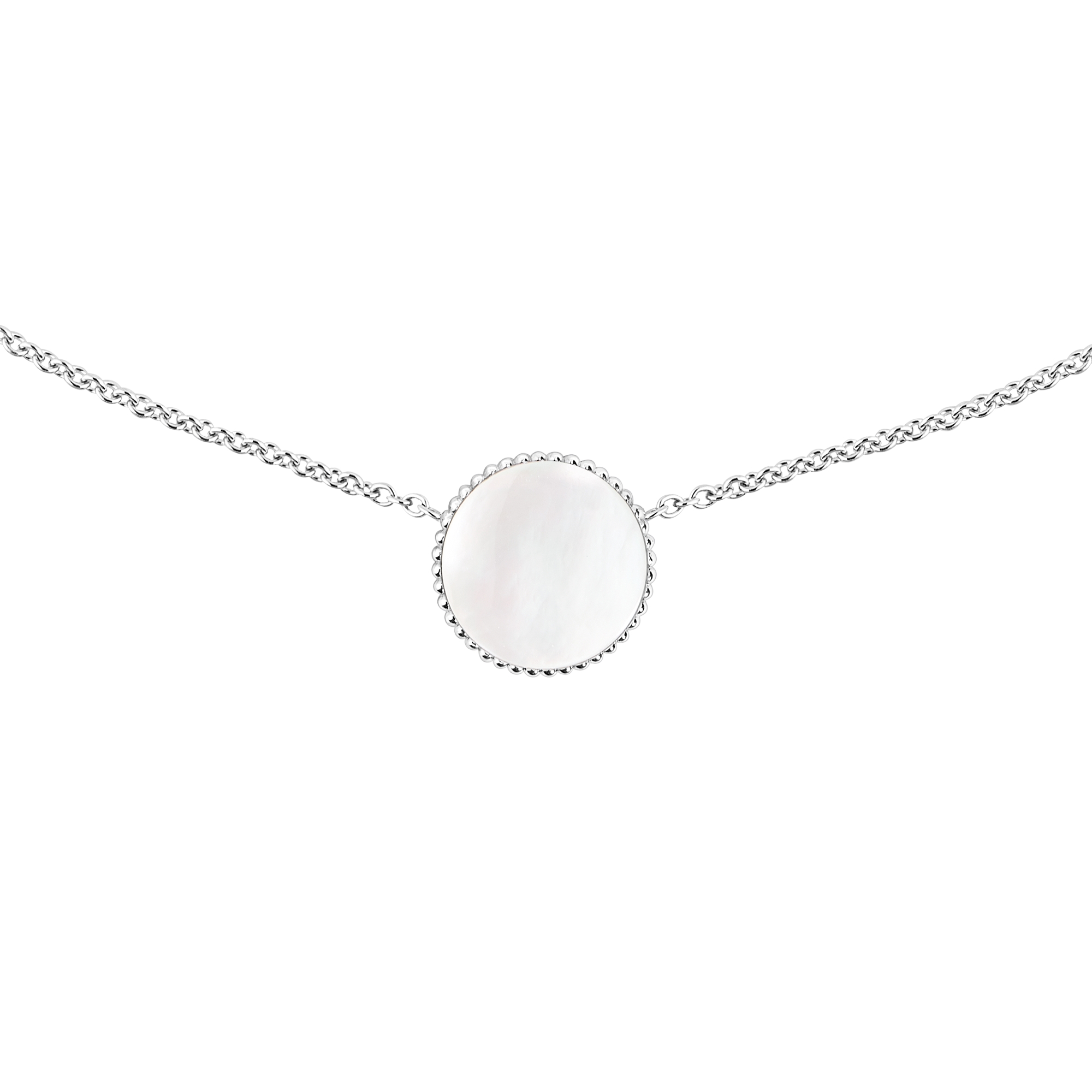 Rose des Vents-ketting Witgoud, diamant en parelmoer E09