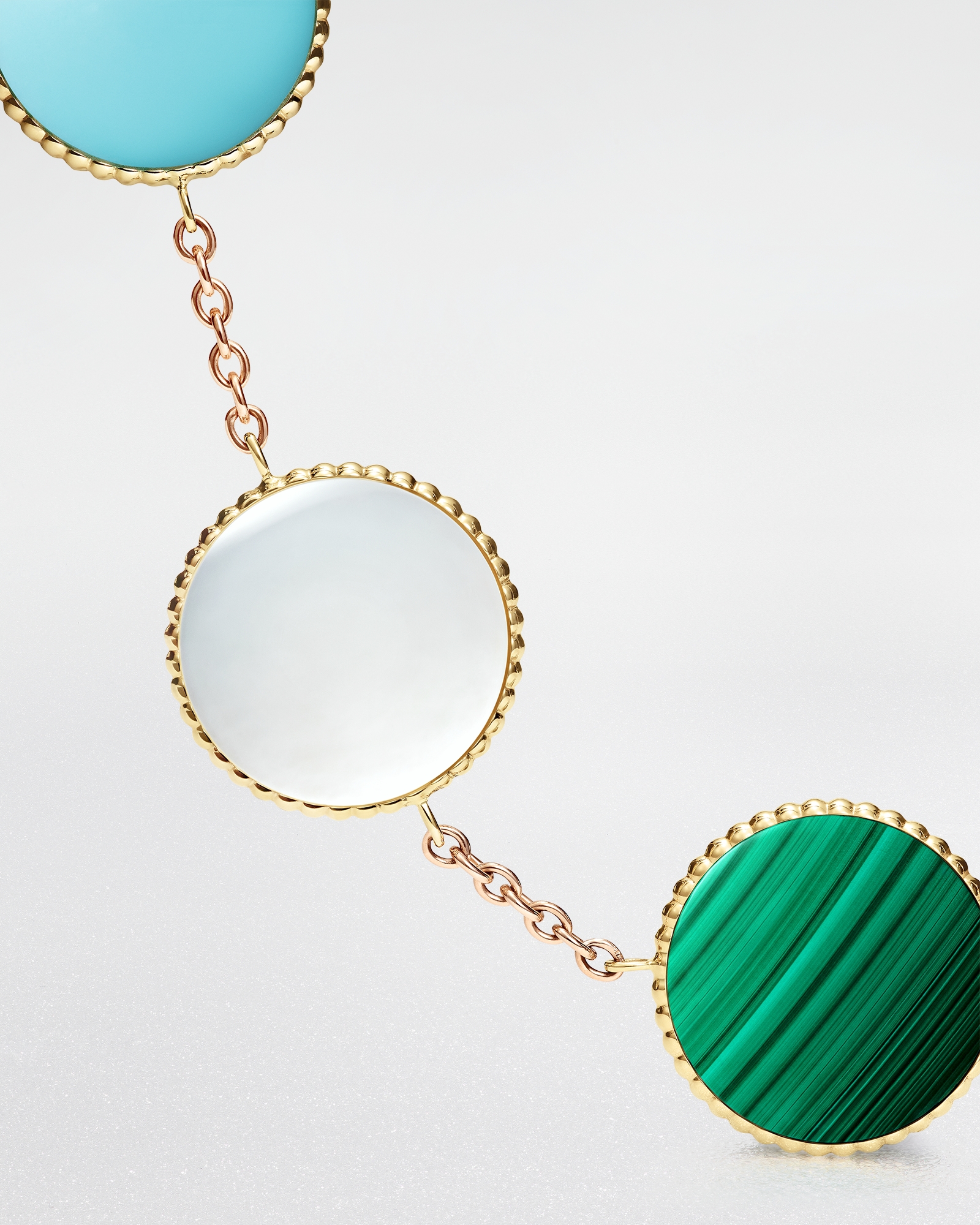 Rose des Vents Bracelet Yellow and Pink Gold, Diamonds and Ornamental Stones E02