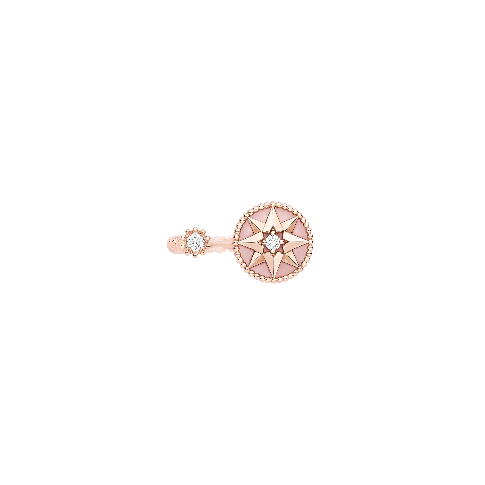 Rose des Vents Ring Pink Gold, Diamonds and Pink Opal E03