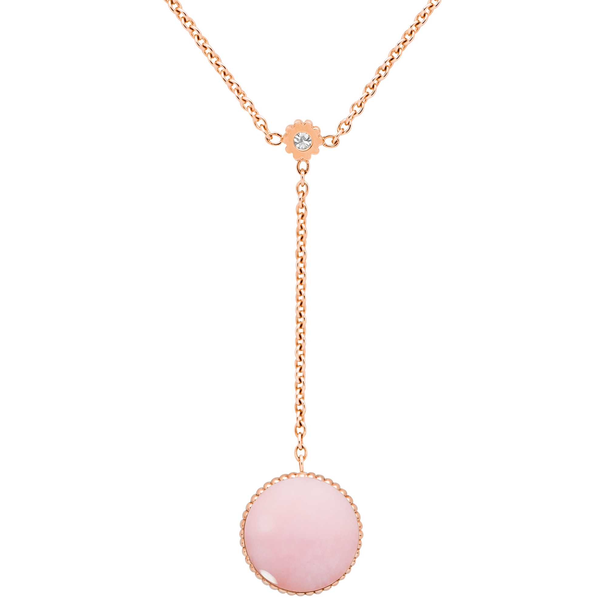 Rose des Vents Necklace Pink Gold, Diamonds and Pink Opal E09