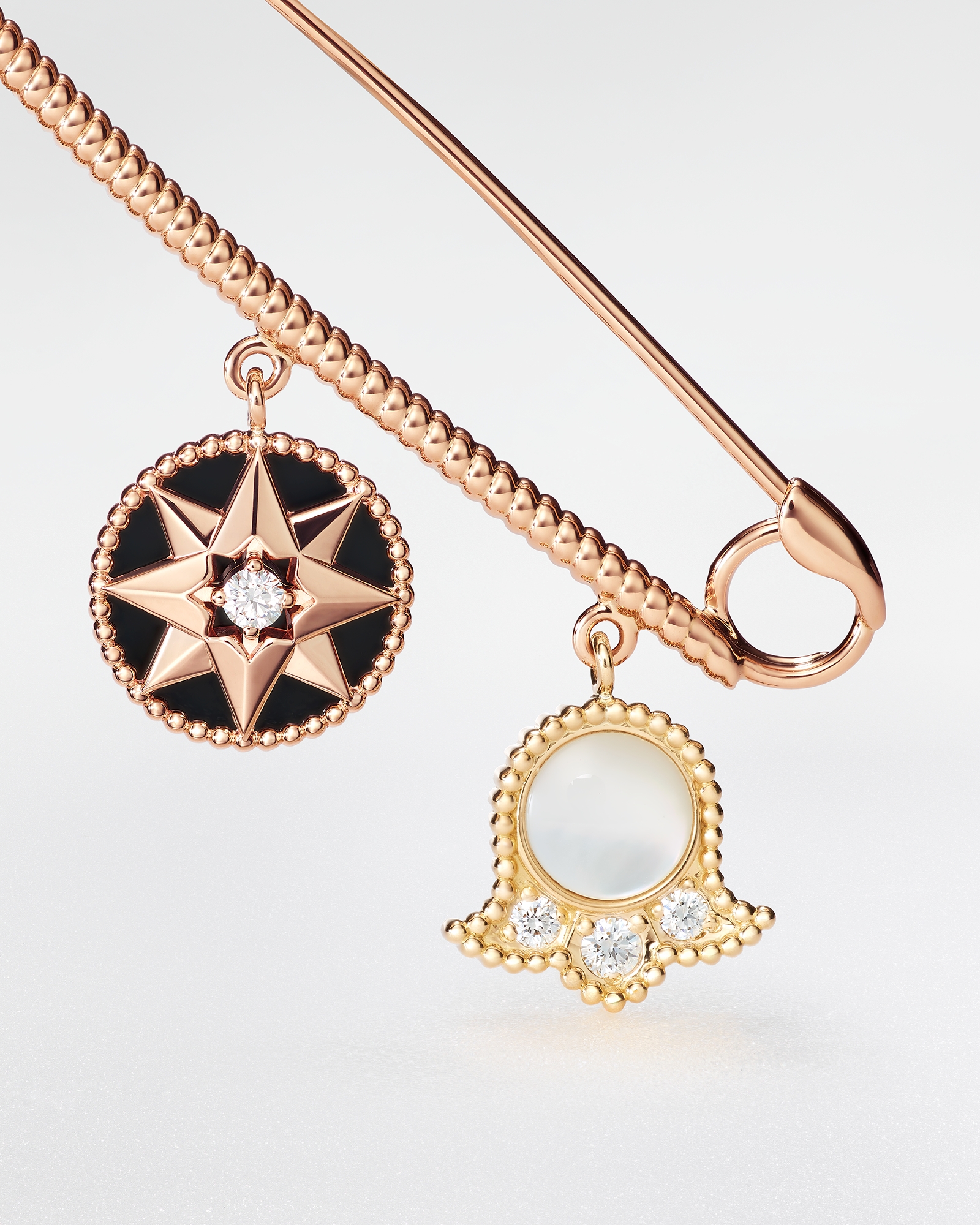 Charms Brooch Yellow and Pink Gold, Diamonds and Ornamental Stones E02