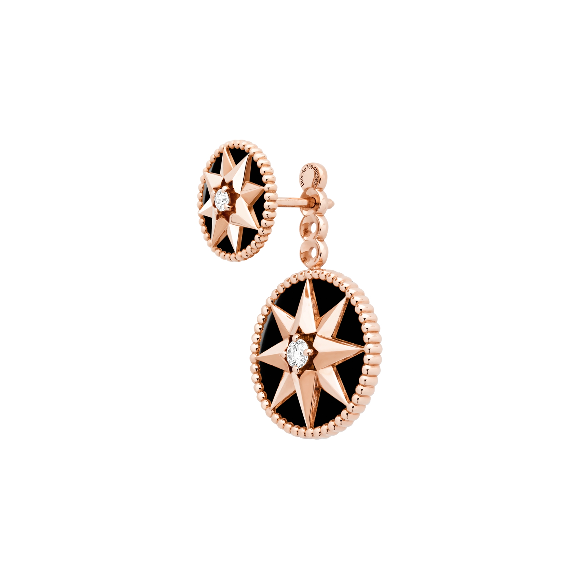 Rose des Vents Single Earring Pink Gold, Diamonds and Onyx E04