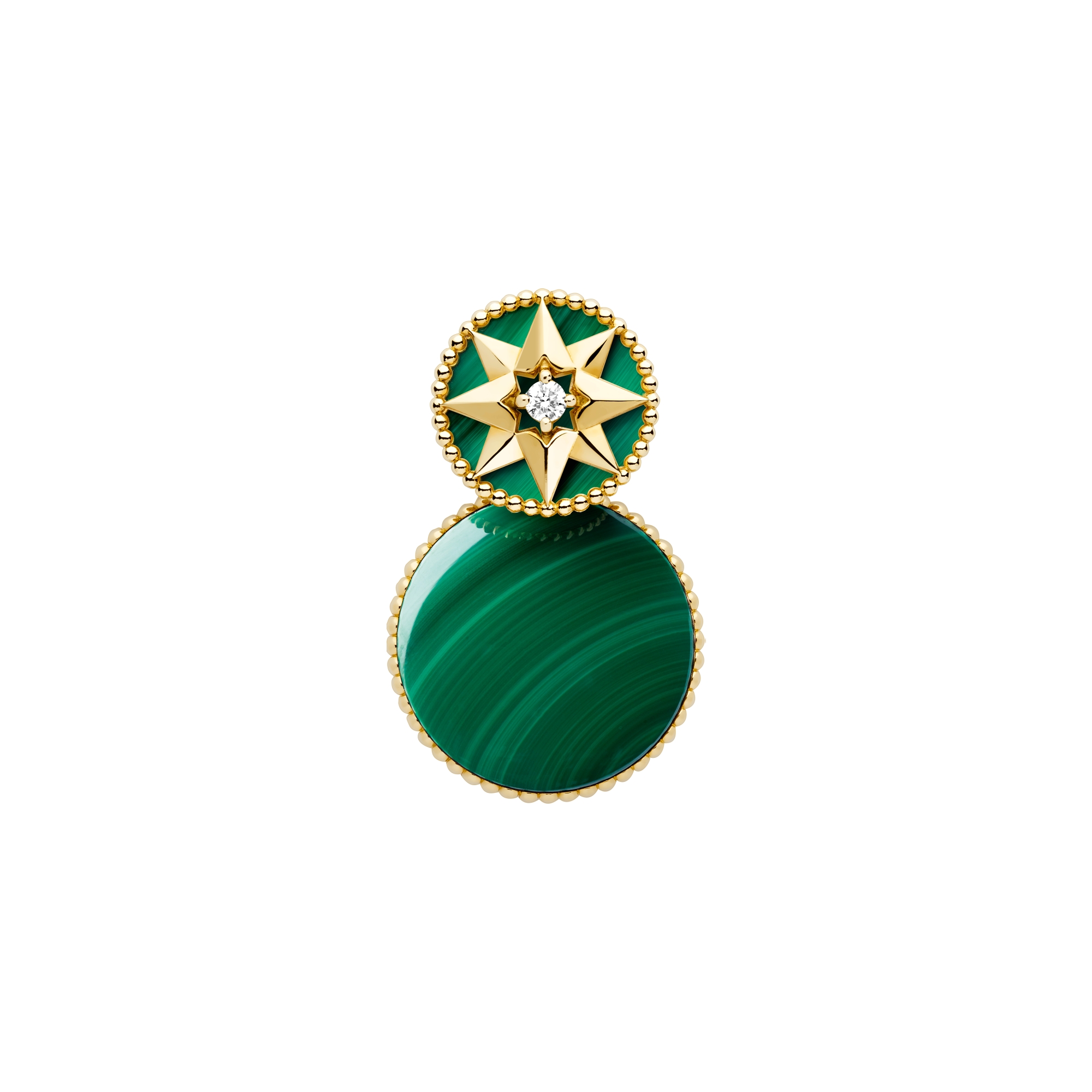 Rose des Vents Single Earring Yellow Gold, Diamonds and Malachite E07