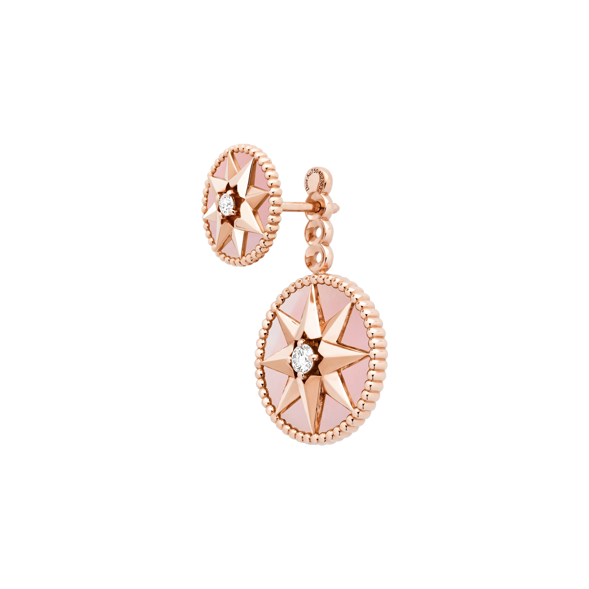 Rose des Vents Single Earring Pink Gold, Diamonds and Pink Opal E04