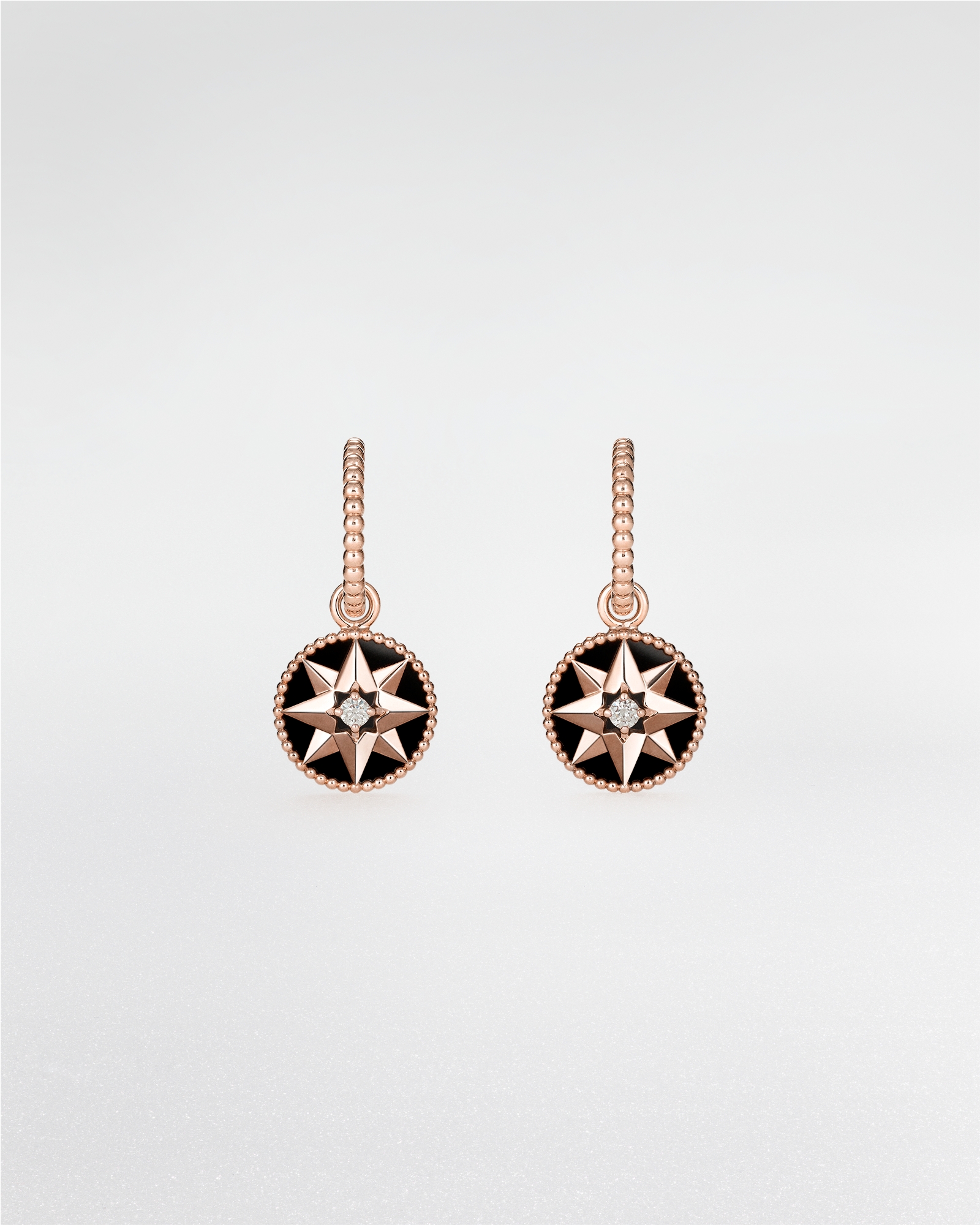 Pendientes Rose des Vents Oro rosa, diamantes y ónice E01