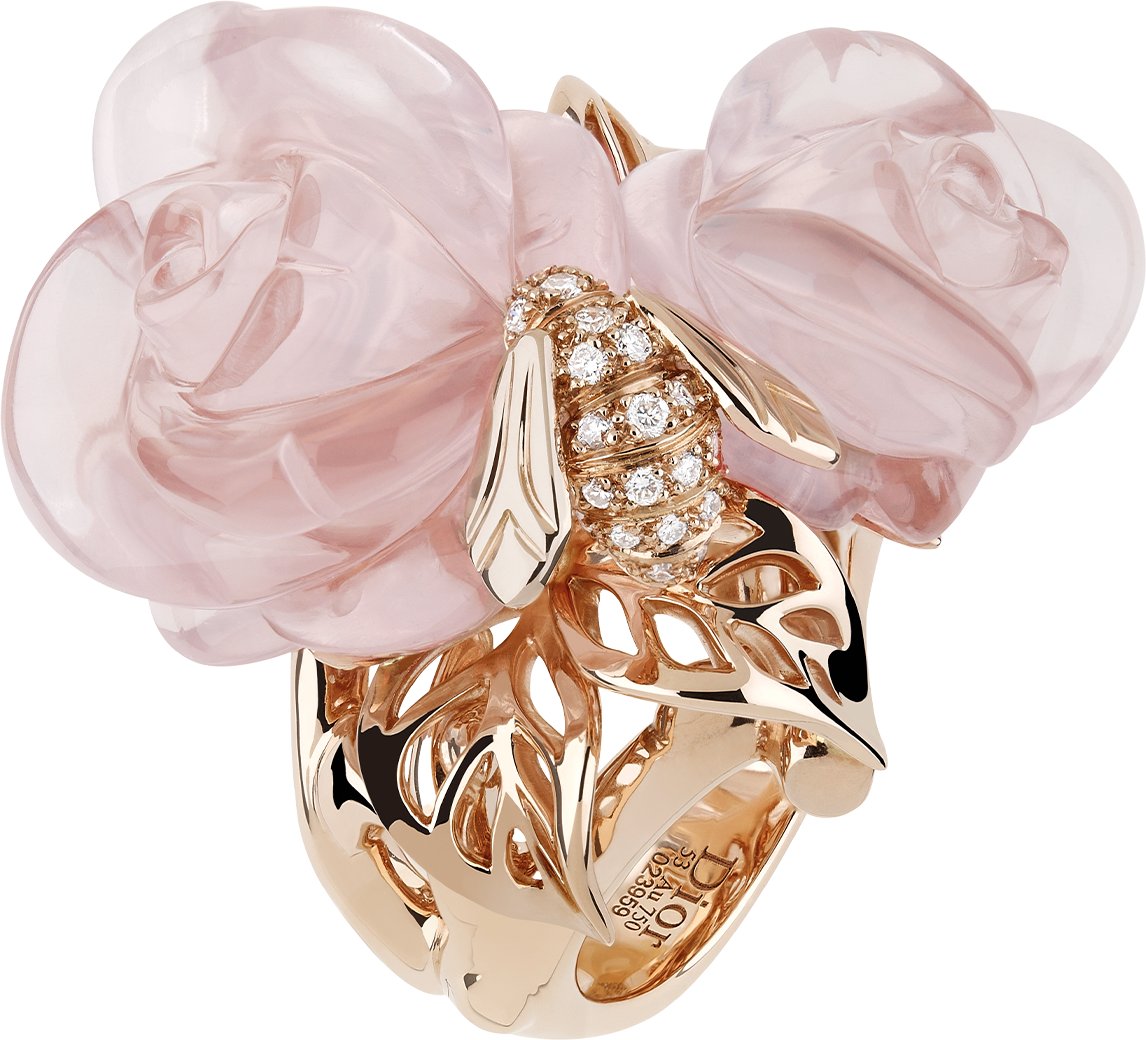 Small Rose Dior Pre Catelan Ring Pink Gold Diamond and Rose Quartz DIOR