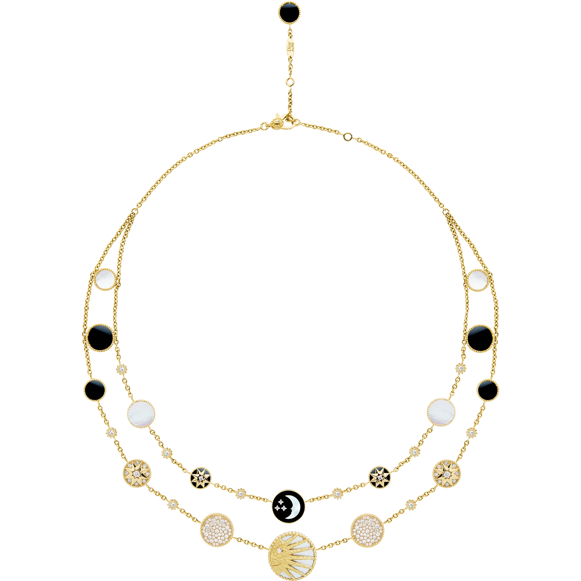 Rose des Vents 和 Rose Céleste 頸鏈 黃金和 18K 白金、鑽石、珍珠母和縞瑪瑙 E07