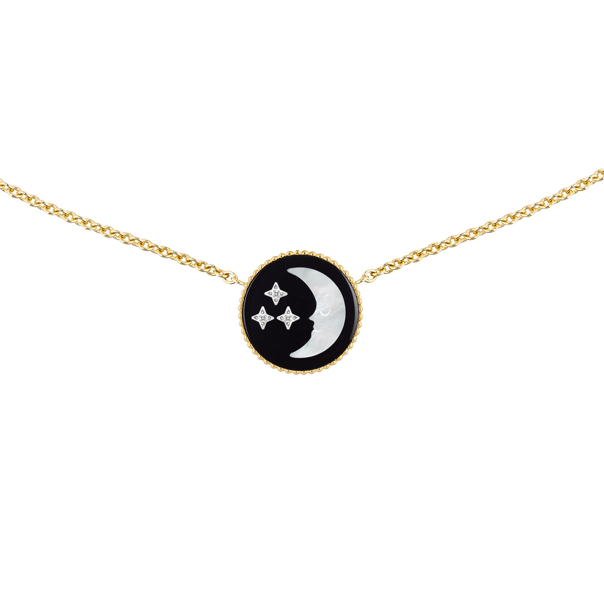Rose Celeste Necklace Yellow and White Gold Diamond Mother of Pearl and Onyx DIOR