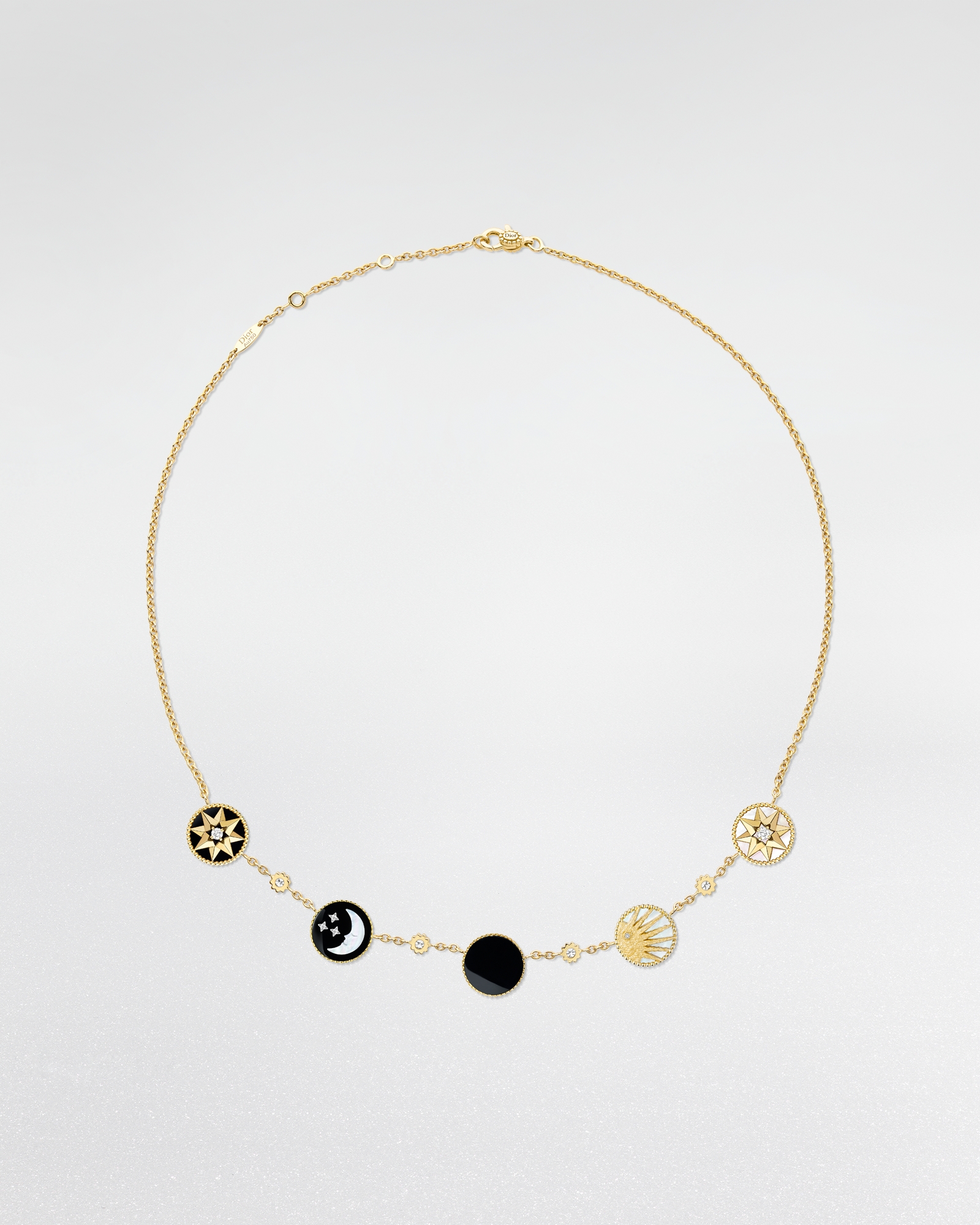 Rose des Vents 和 Rose Céleste 頸鏈 黃金和 18K 白金、鑽石、珍珠母和縞瑪瑙 E09