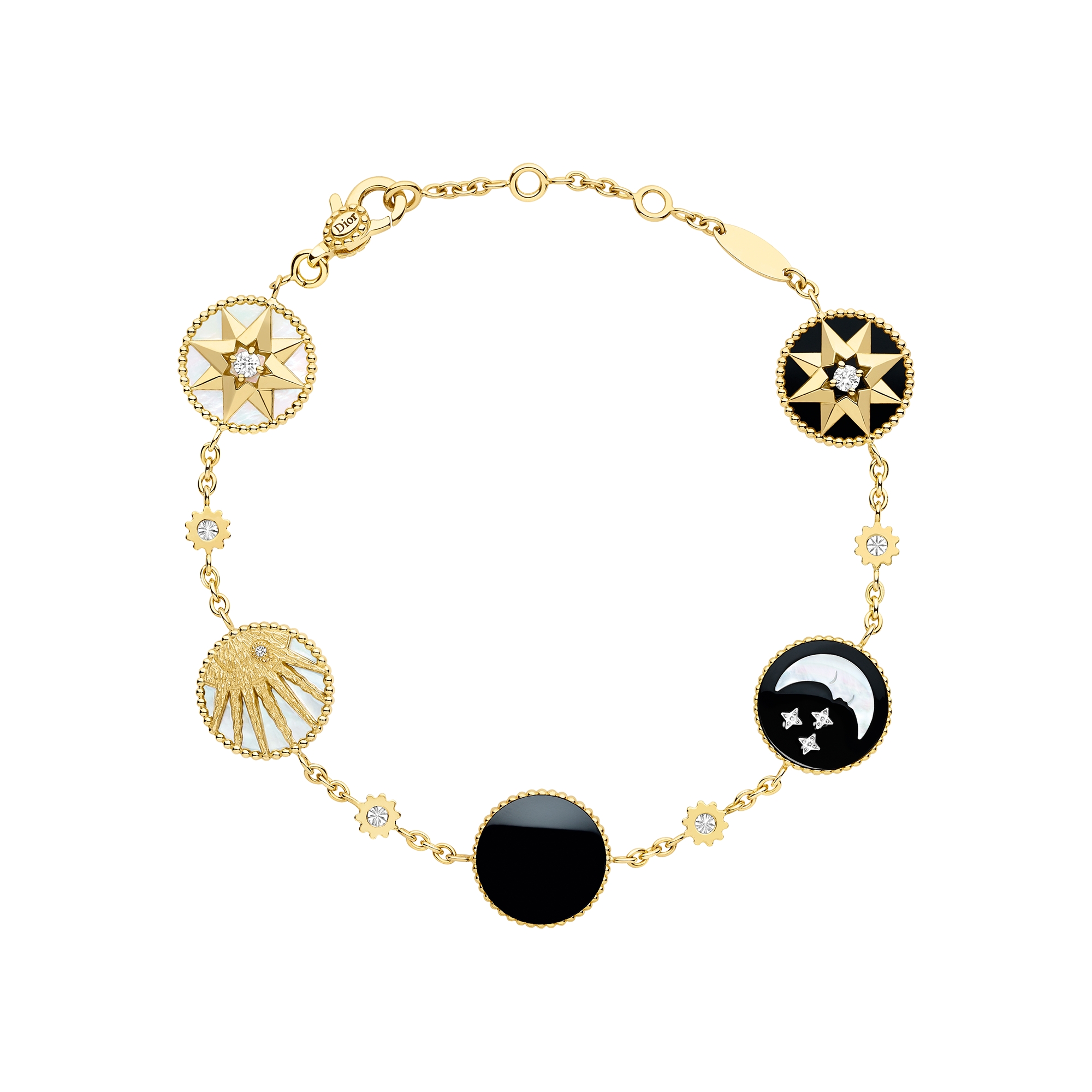 Bracelet Rose des Vents et Rose Céleste Or jaune et blanc, diamants, nacre et onyx E07