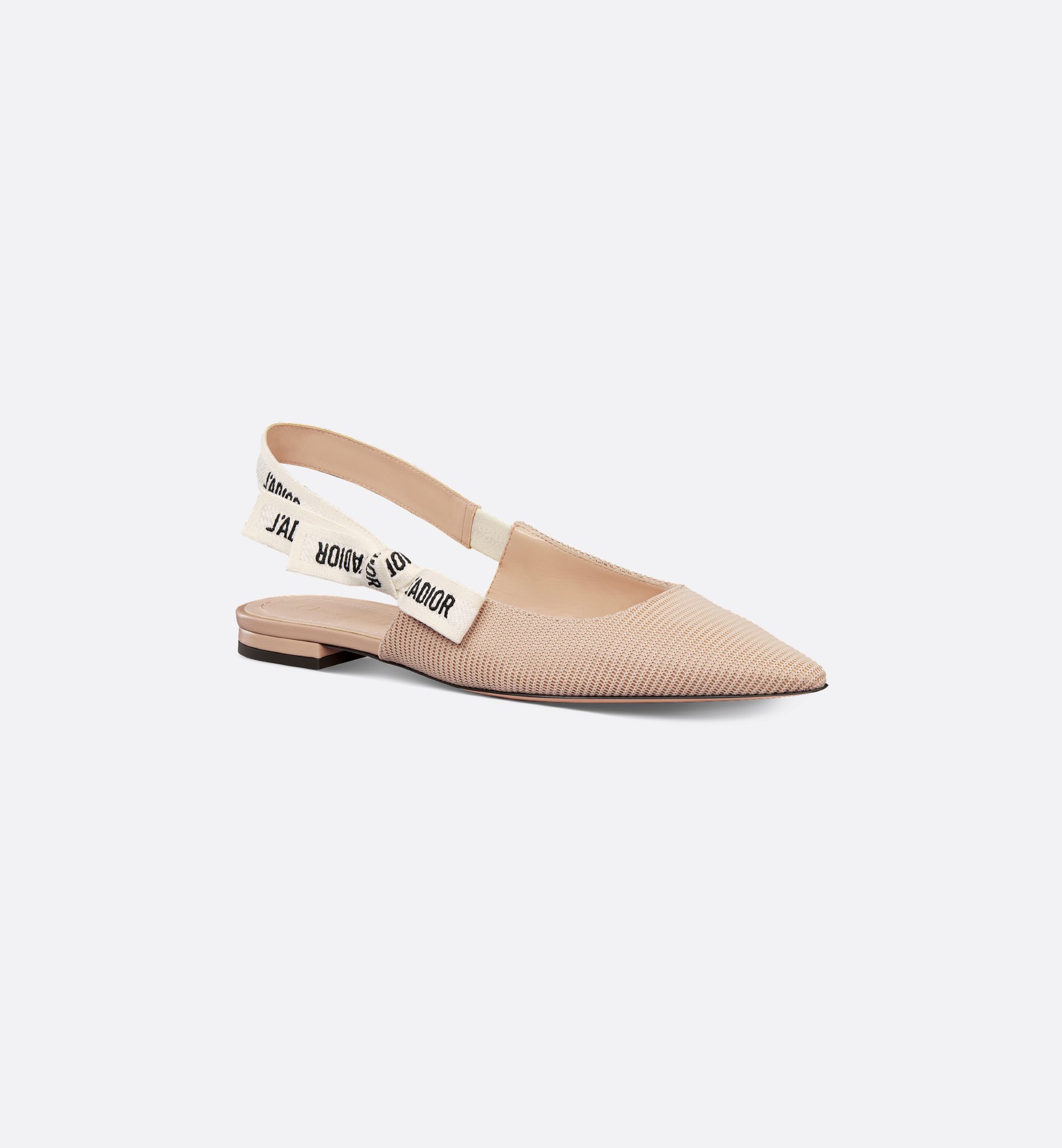 J'Adior Slingback Flat White and Black Cotton Embroidered J'Adior Slingback Flat White and Black Cotton Embroidered