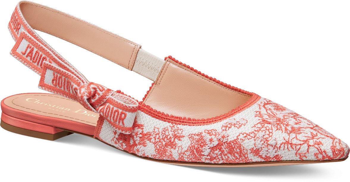 Dioriviera J Adior Slingback Flat Cotton Embroidered with Coral Toile de Jouy Sauvage Motif DIOR