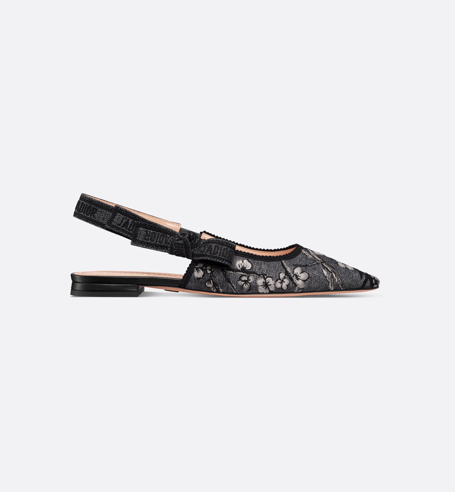 J'Adior Slingback Flat Cotton Embroidered with Light Gray J'Adior Slingback Flat Cotton Embroidered with Light Gray