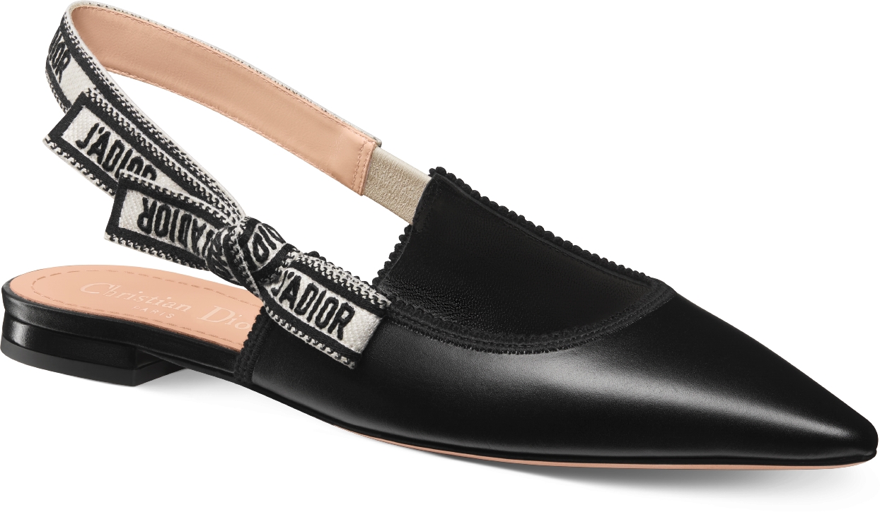 J Adior Slingback Flat Black Calfskin DIOR