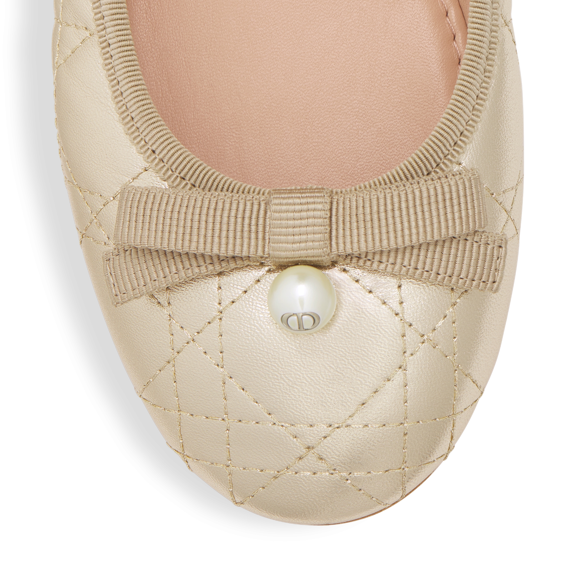Dior Ballet-ballerina Goudkleurig gelamineerd lamsleer met doorgestikt Cannage-motief E09