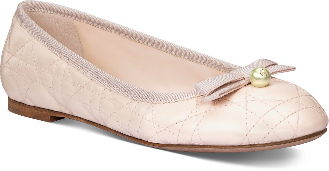 Ballerine Dior Ballet Cuir de veau matelasse a motif Cannage rose Quartz DIOR