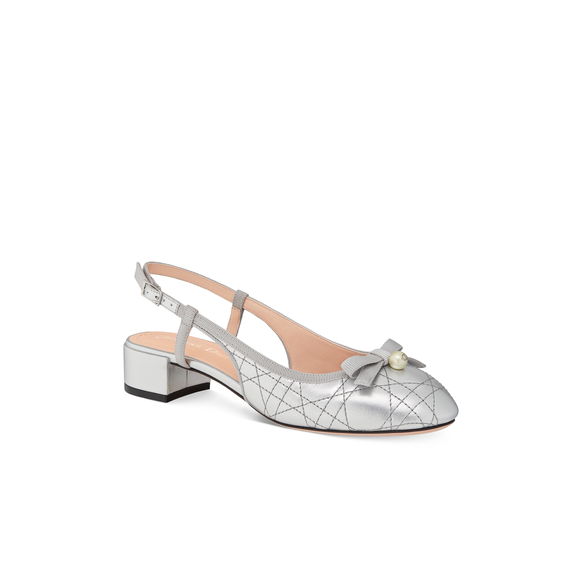 Dior Ballet Slingback Pump Silver-Tone Laminated Lambskin with Quilted Cannage Motif E03