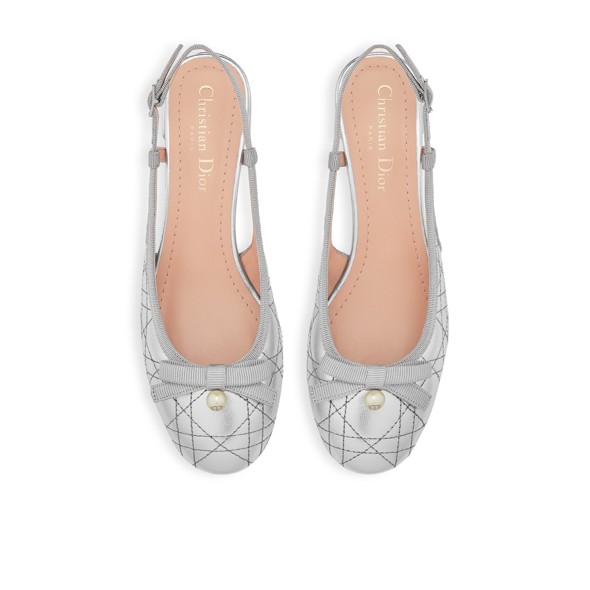 Dior Ballet Slingback Pump Silver-Tone Laminated Lambskin with Quilted Cannage Motif E06