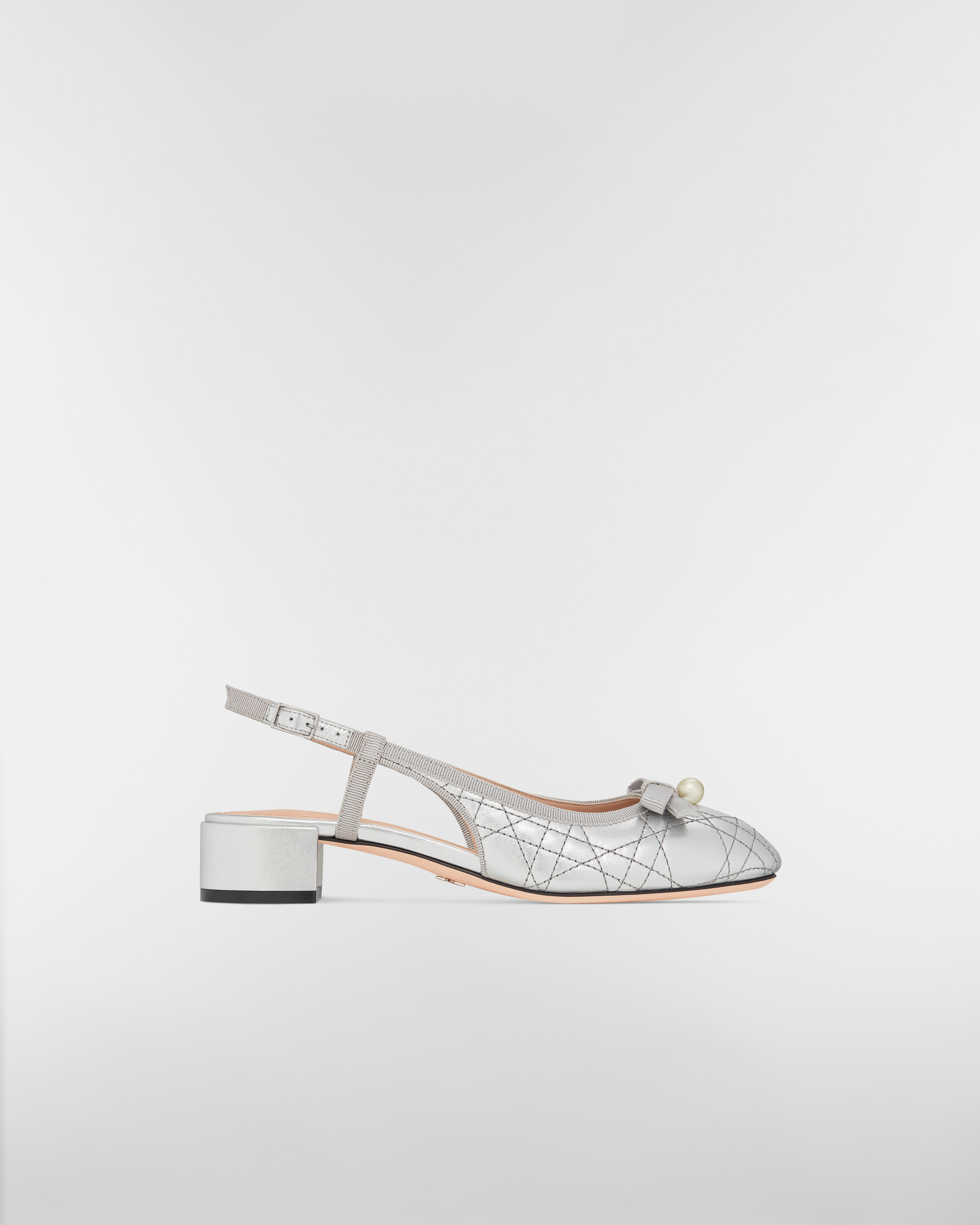 Dior Ballet Slingback Pump Silver-Tone Laminated Lambskin with Quilted Cannage Motif E02